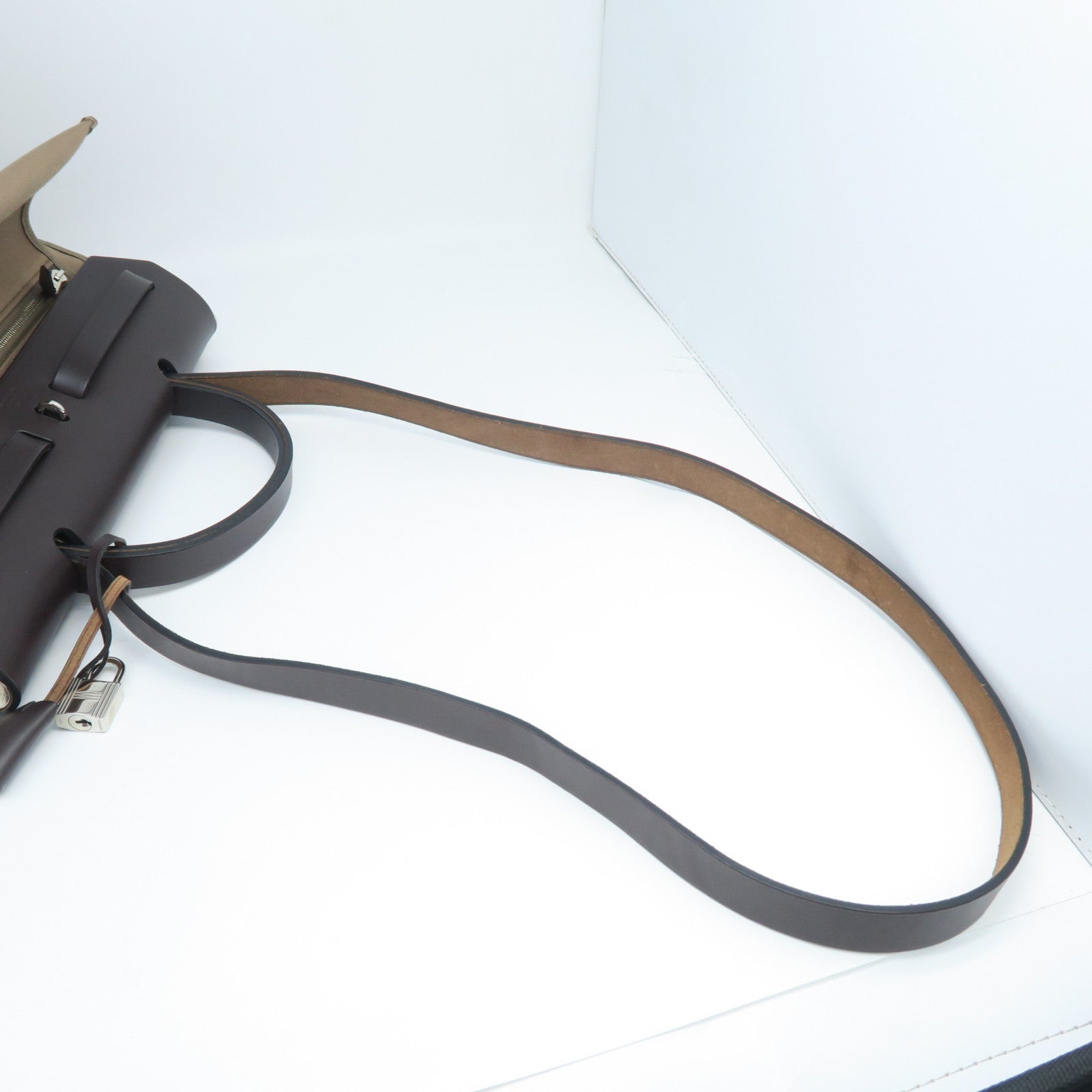 HERMES Canvas Herbag PM Silver Buckle Handle Shoulder Backpack Elephant Gray/Brown