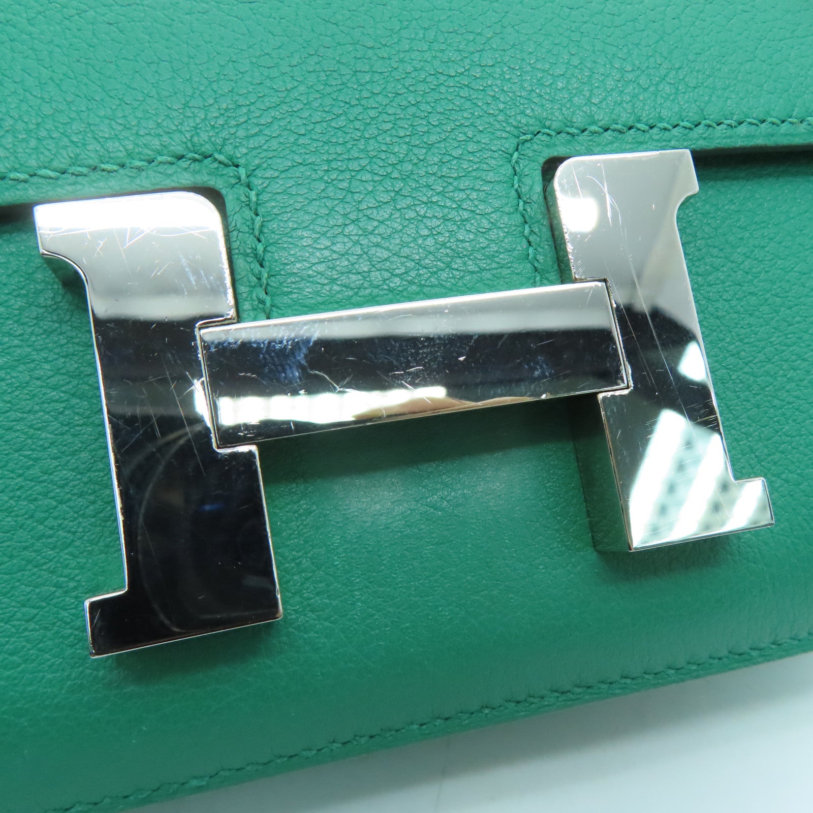 HERMES Evercolor皮革Mini Constance銀扣肩背袋Vert Vertigo絲絨綠色