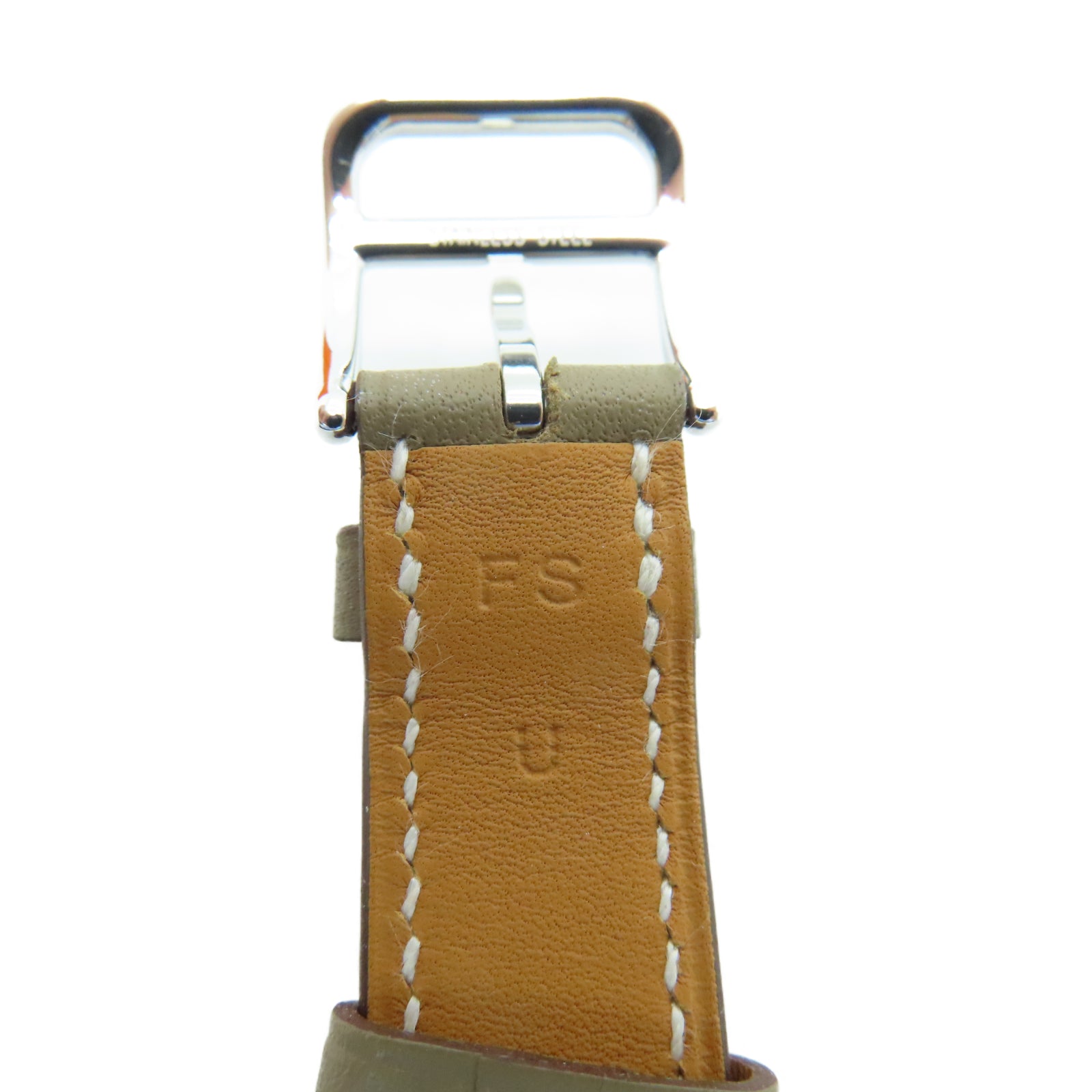 HERMES Heure H Watch Swift皮革/不锈钢手表石英机芯白色