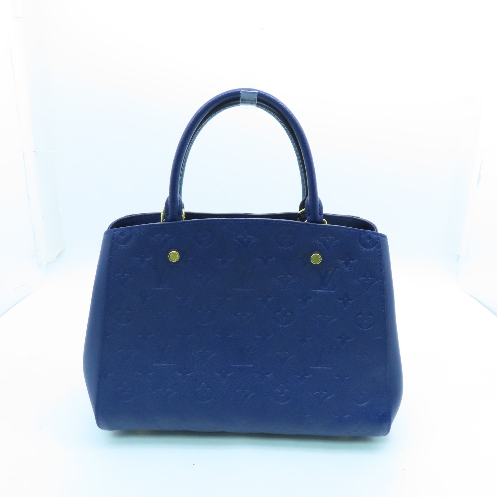 LOUIS VUITTON Monogram Empreinte Montaigne MM gold buckle handle shoulder bag dual-use blue