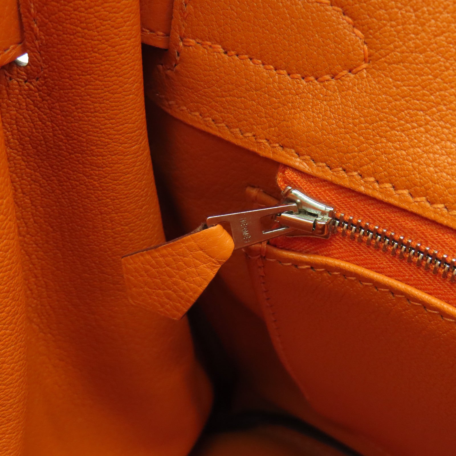 HERMES 【激減優惠】Clemence皮革Birkin 30銀扣手提包橙色