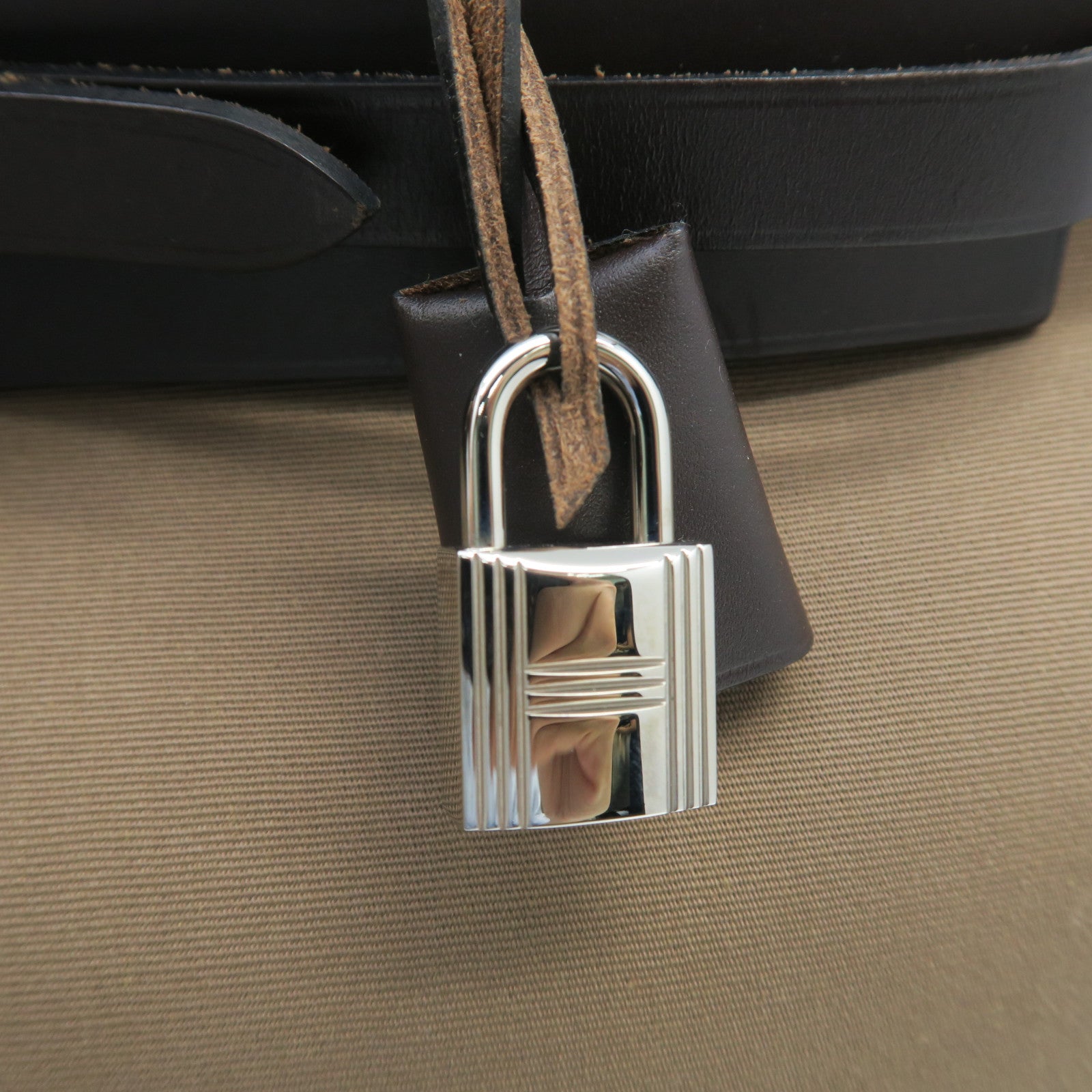 HERMES Canvas Herbag PM Silver Buckle Handle Shoulder Backpack Elephant Gray/Brown