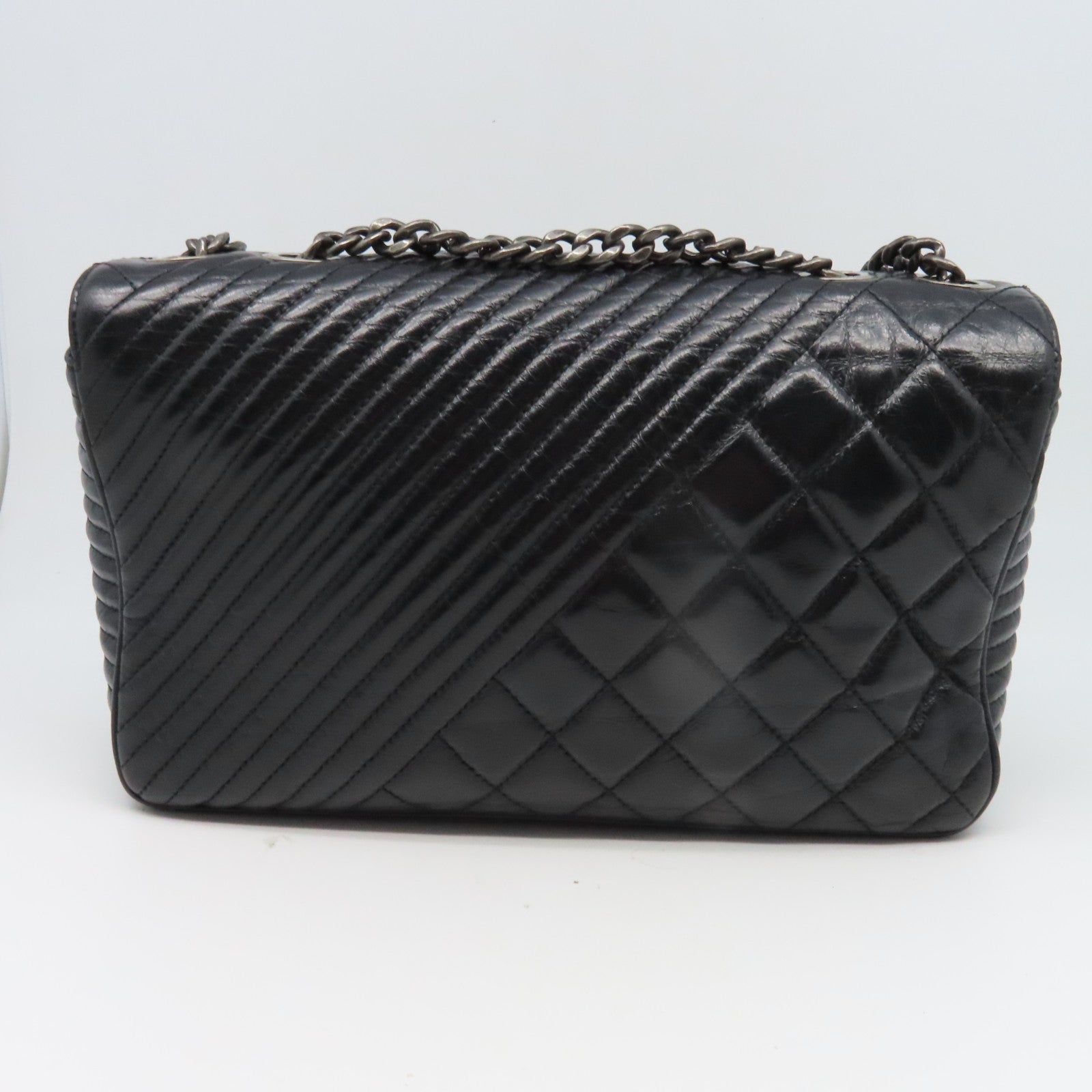 CHANEL 牛皮皮革Chain Shoulder銀扣鏈帶肩背袋黑色
