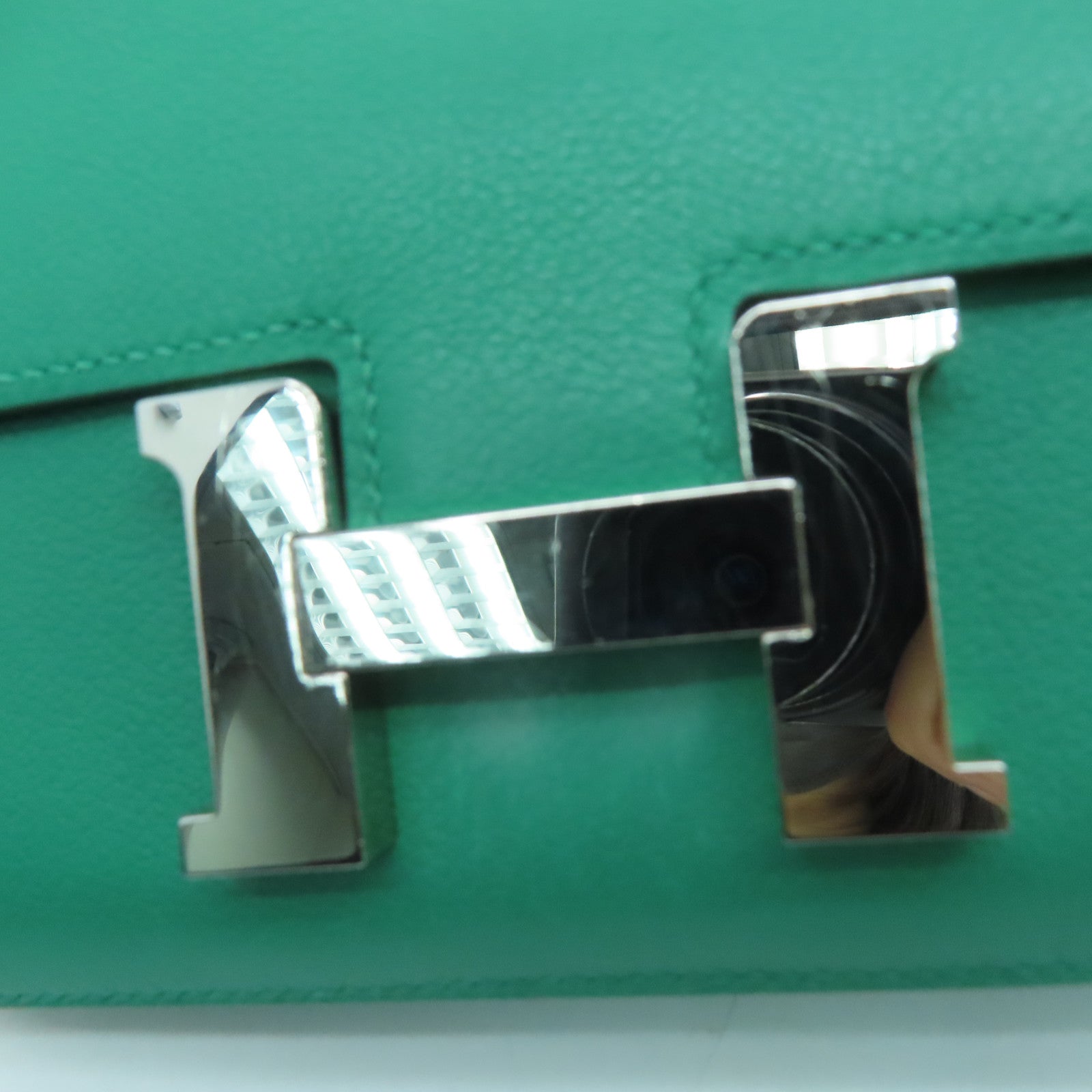 HERMES Evercolor皮革Mini Constance銀扣肩背袋Vert Vertigo絲絨綠色