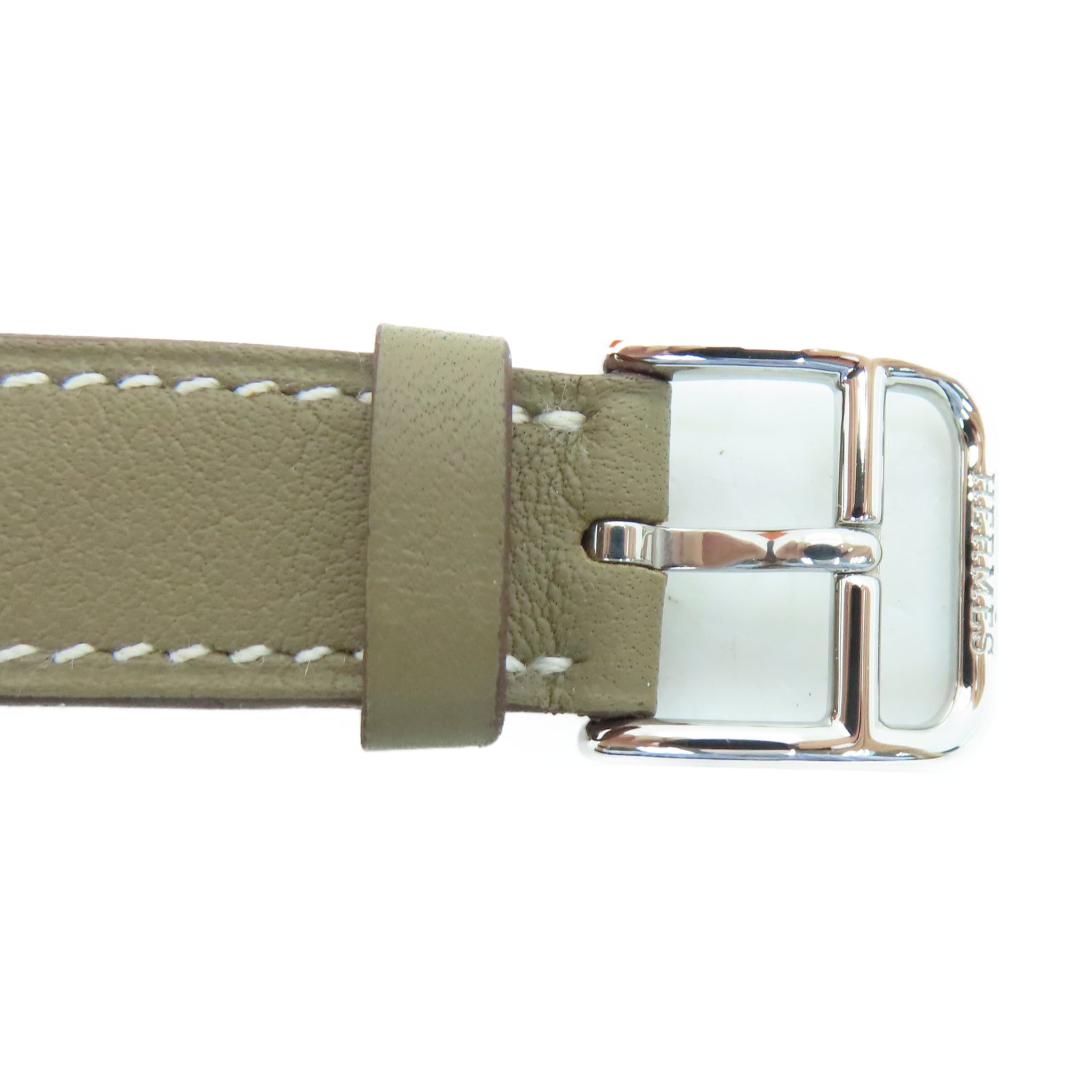HERMES Heure H Watch Swift皮革/不锈钢手表石英机芯白色