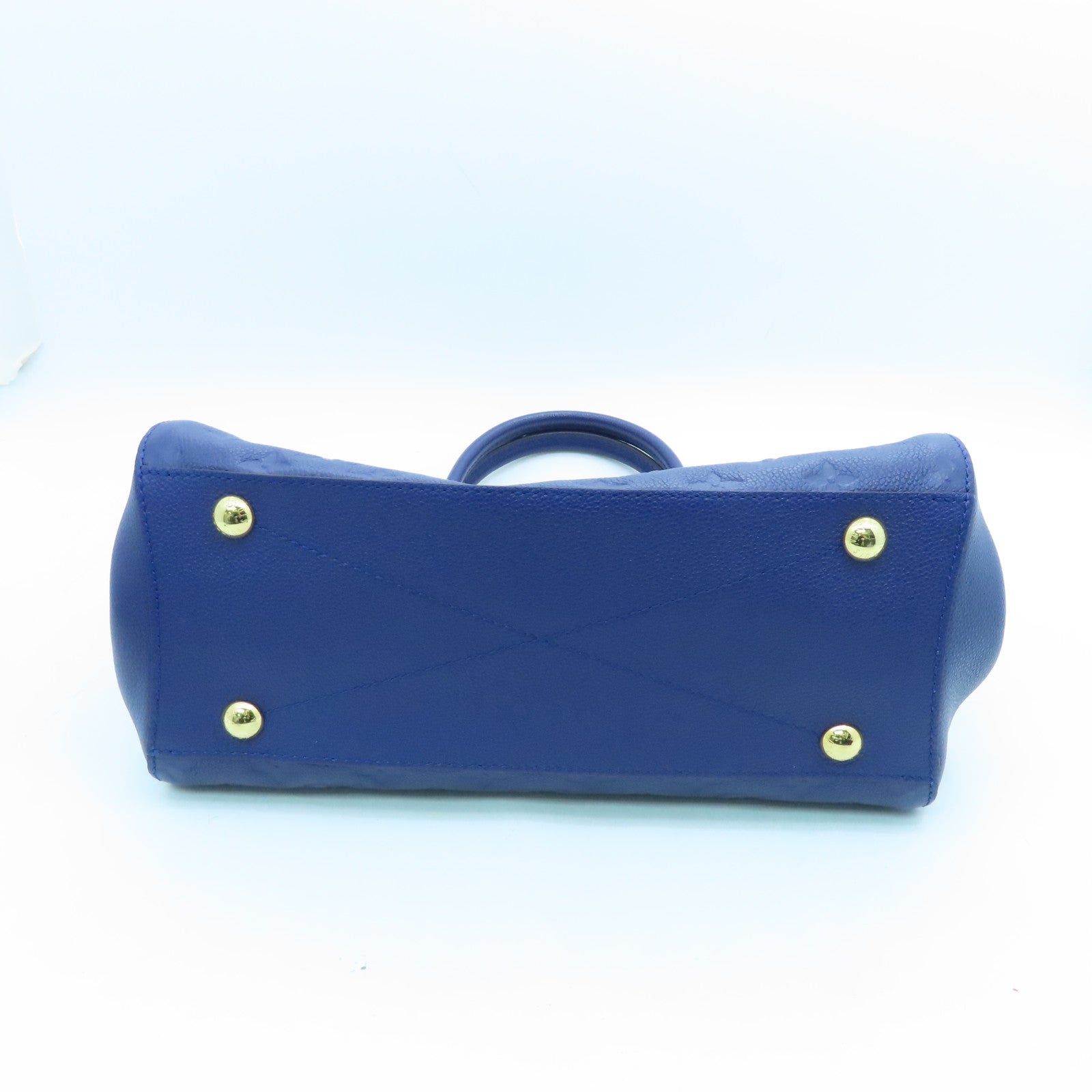 LOUIS VUITTON Monogram Empreinte Montaigne MM gold buckle handle shoulder bag dual-use blue