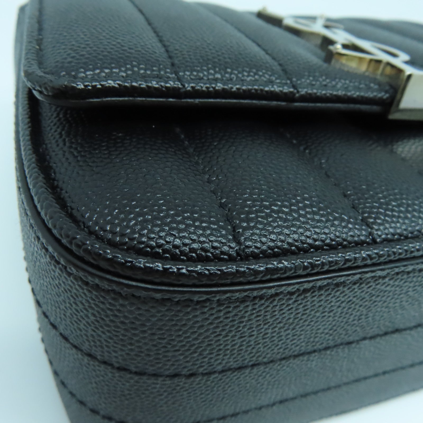 SAINT LAURENT 【激減優惠】牛皮皮革Vicky銀扣肩背袋黑色
