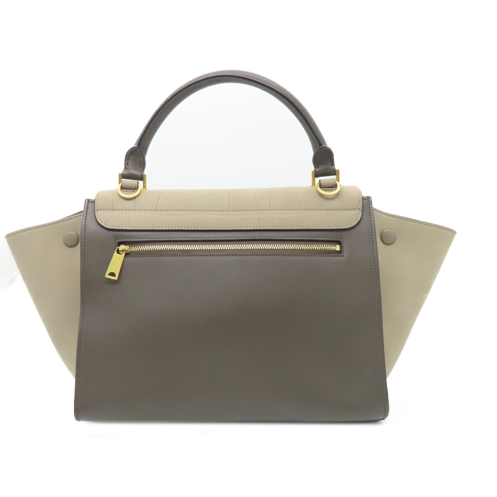 CELINE 牛皮皮革Trapeze金扣手挽肩背兩用袋灰色