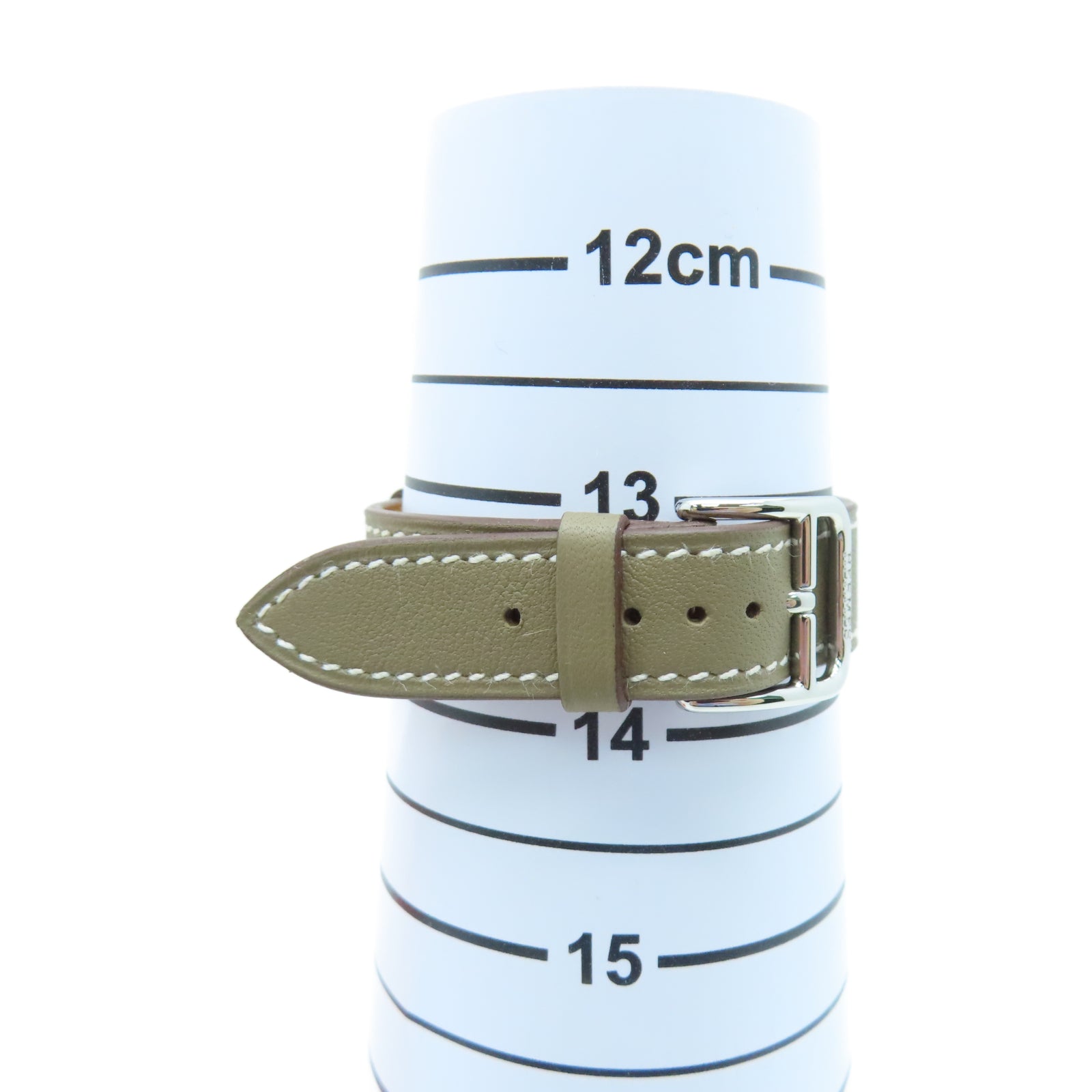 HERMES Heure H Watch Swift皮革/不锈钢手表石英机芯白色
