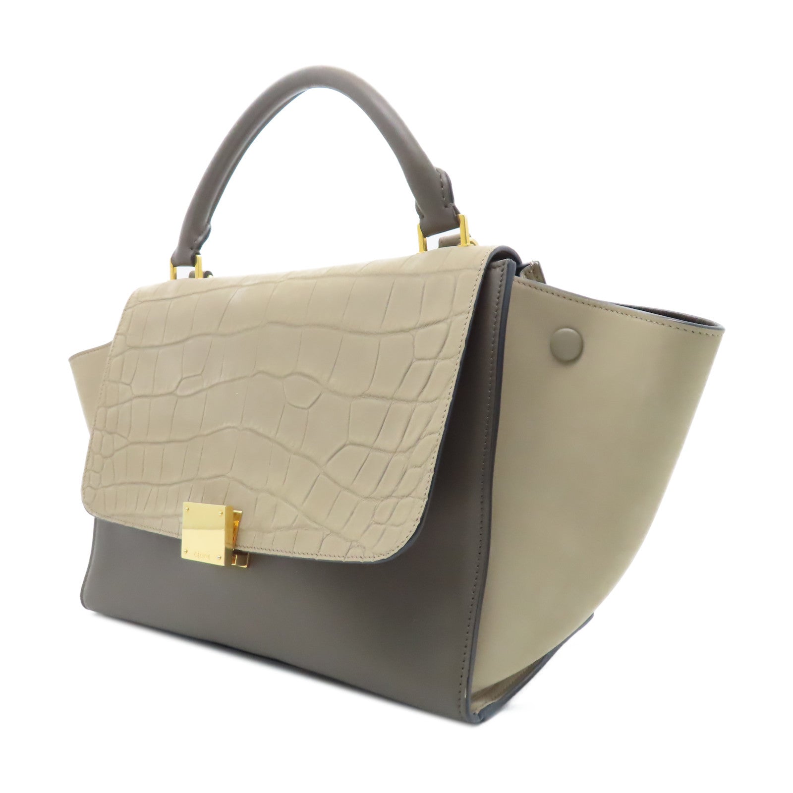 CELINE 牛皮皮革Trapeze金扣手挽肩背兩用袋灰色