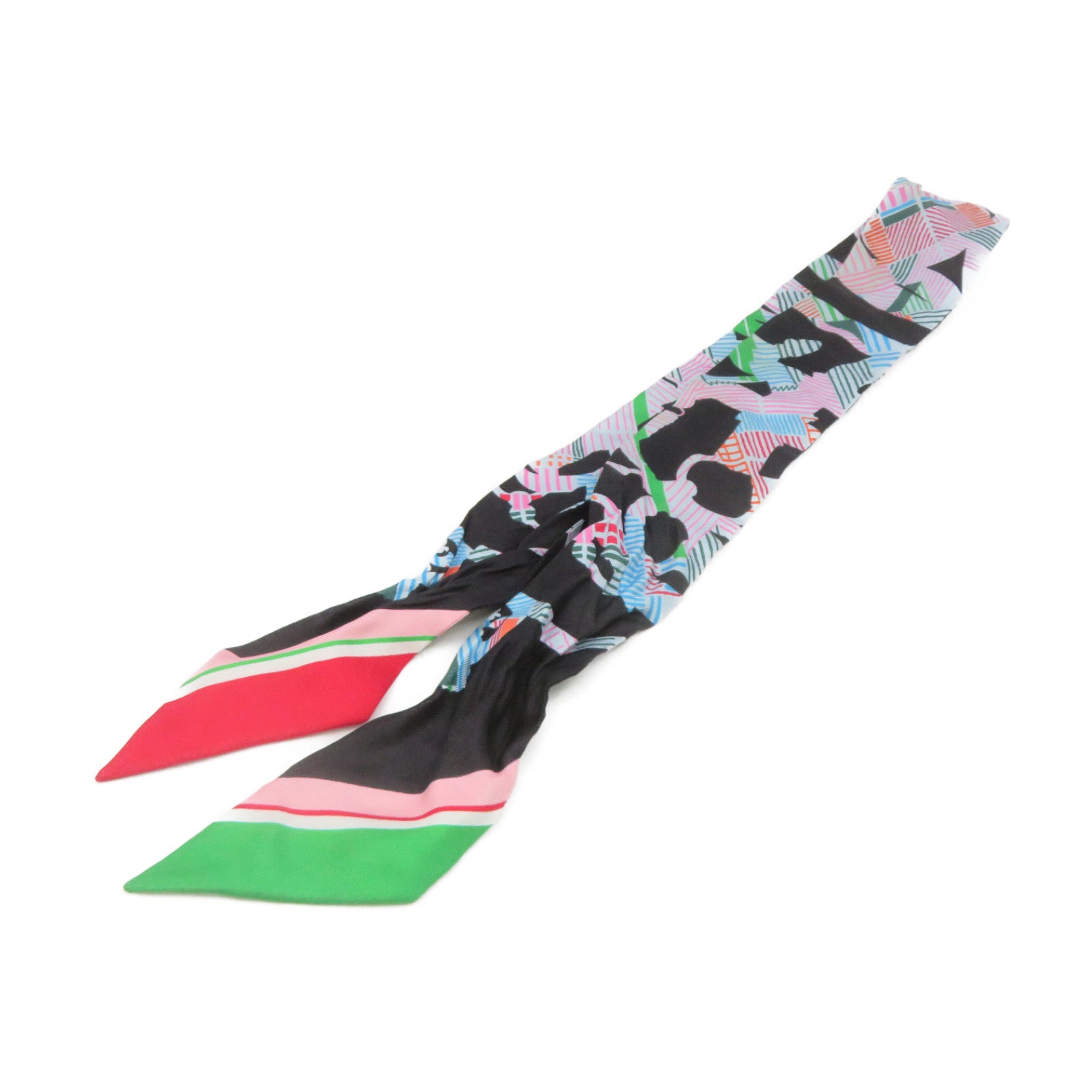 HERMES 絲質Twilly Scarf絲巾黑色/彩色