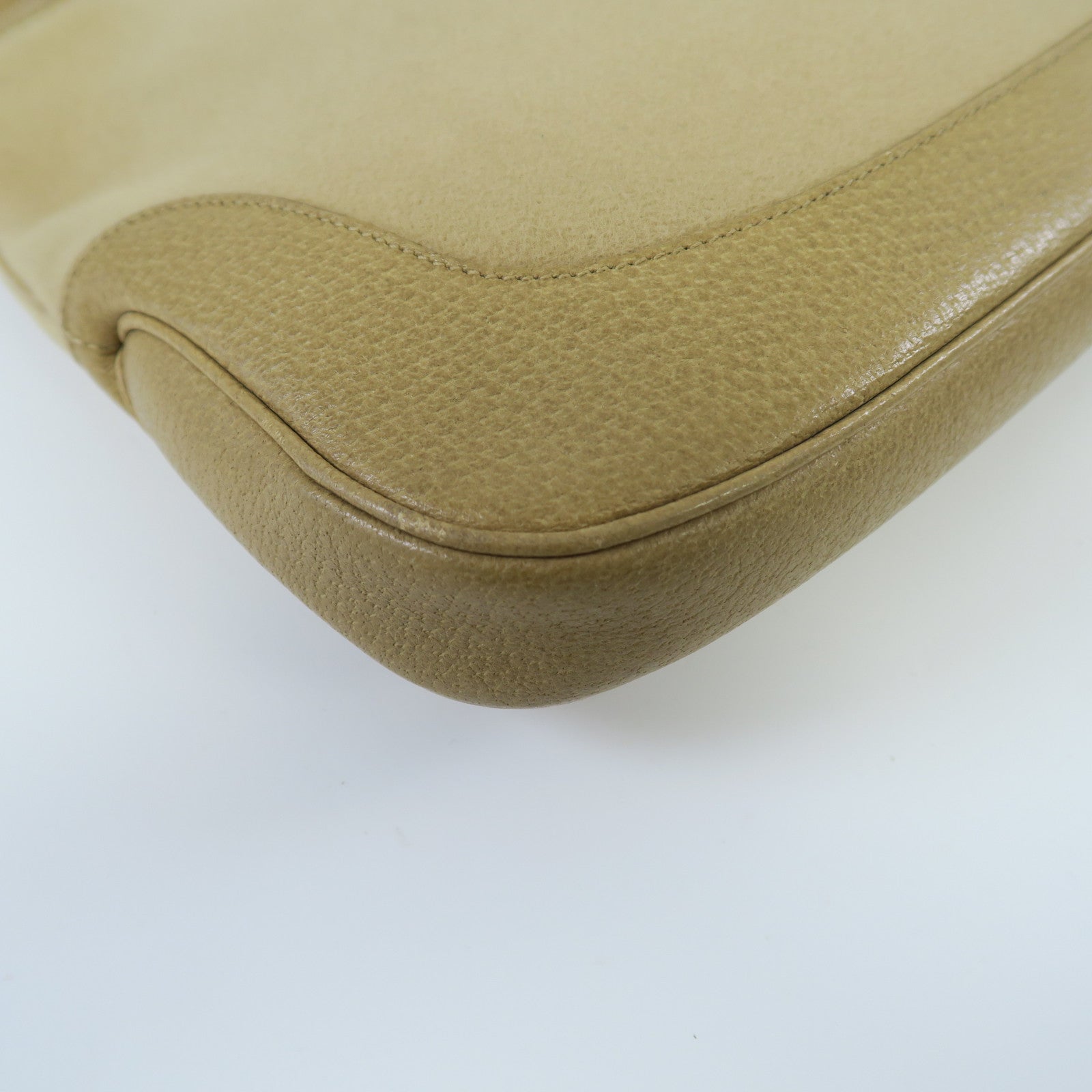 GUCCI 絨布/牛皮皮革Shoulder Bag銀扣肩背袋淺啡色