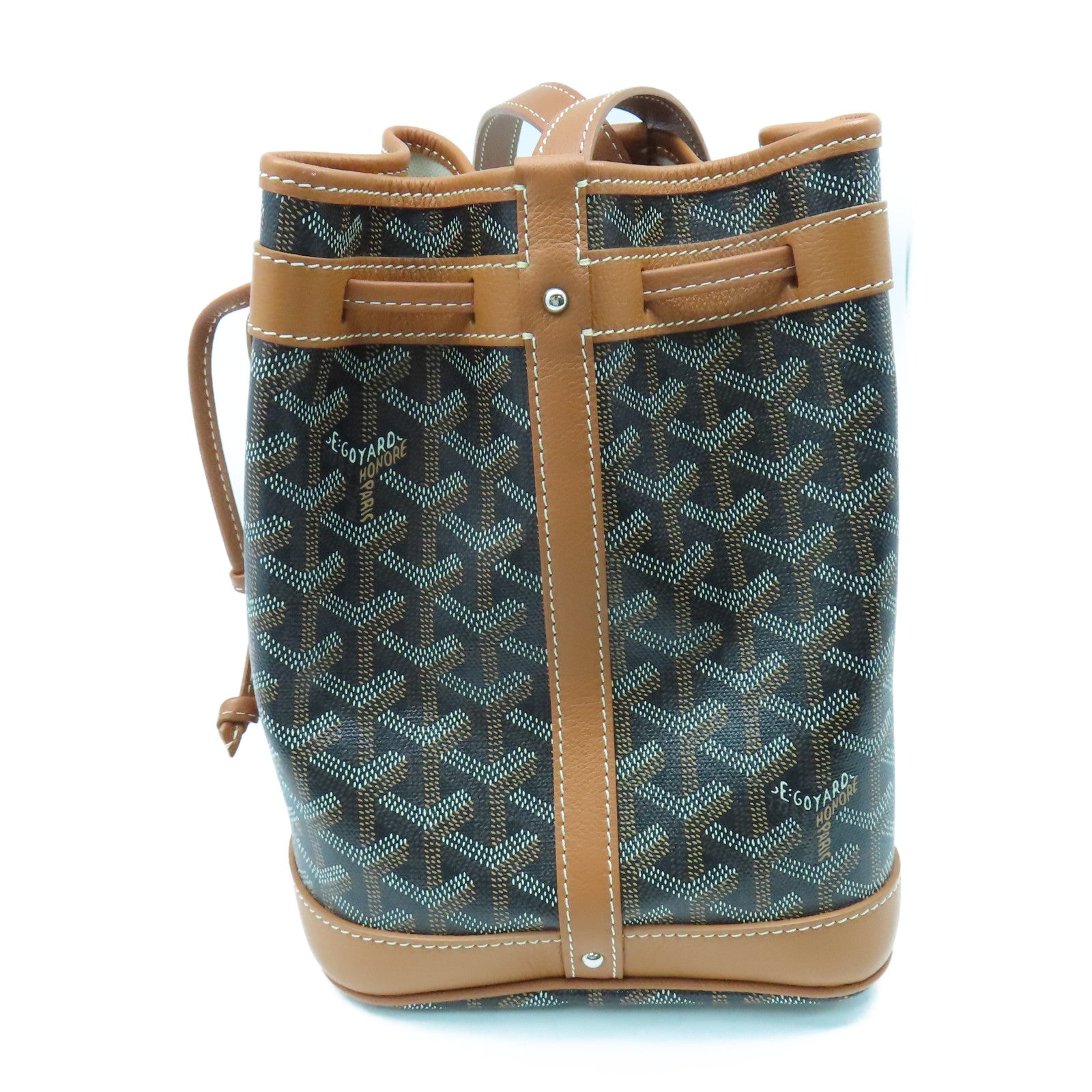 GOYARD 塗層帆布/牛皮皮革Petit Flot Bucket Bag銀扣肩背袋黑色/棕色
