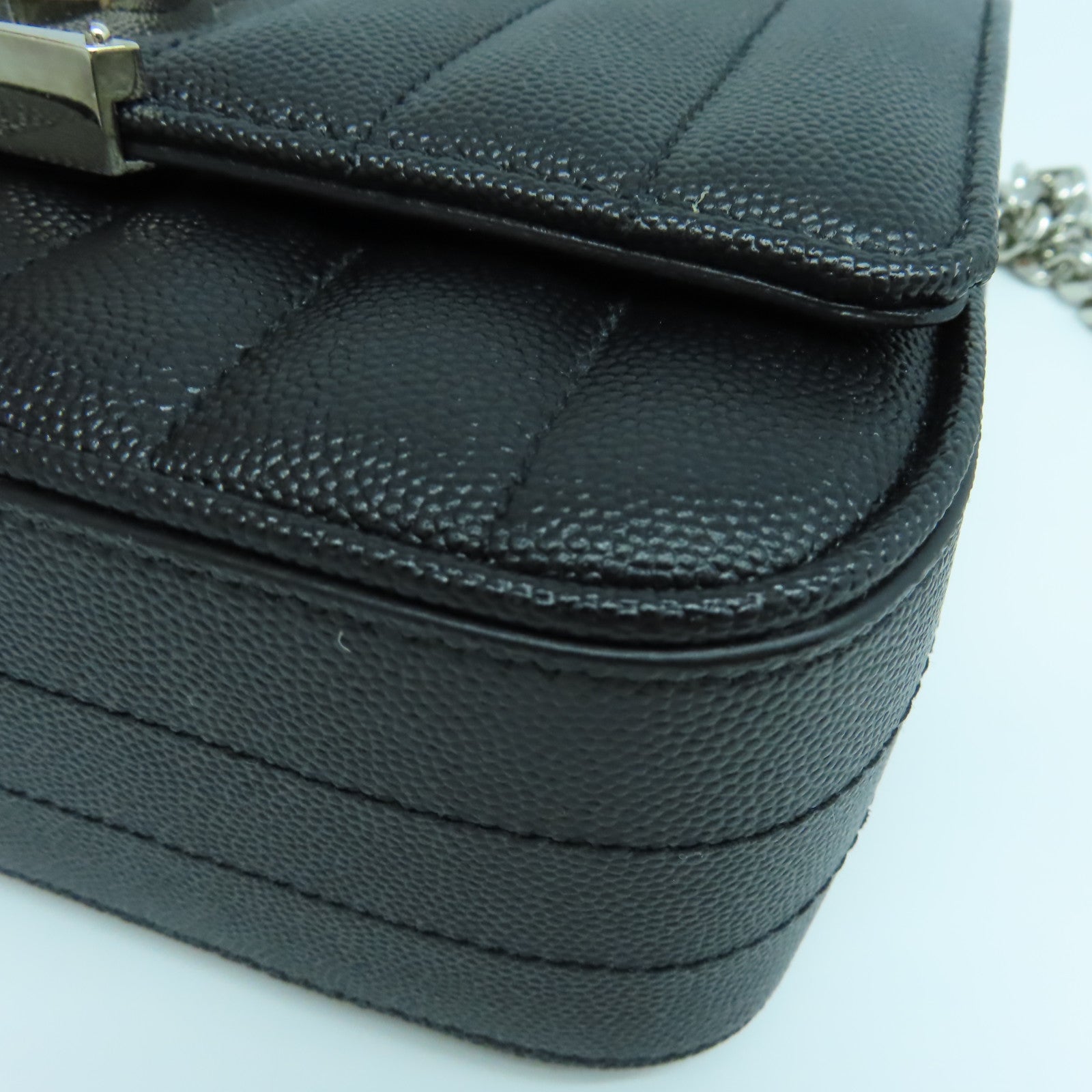 SAINT LAURENT 【激減優惠】牛皮皮革Vicky銀扣肩背袋黑色