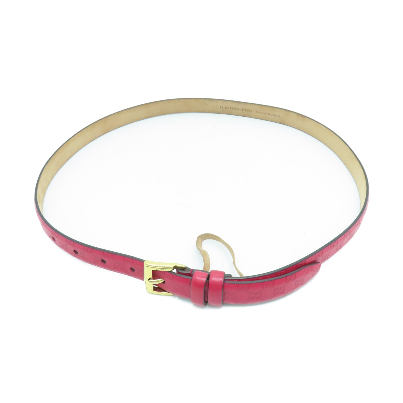 GUCCI 牛皮皮革Belt 85cm金扣皮帶紅色