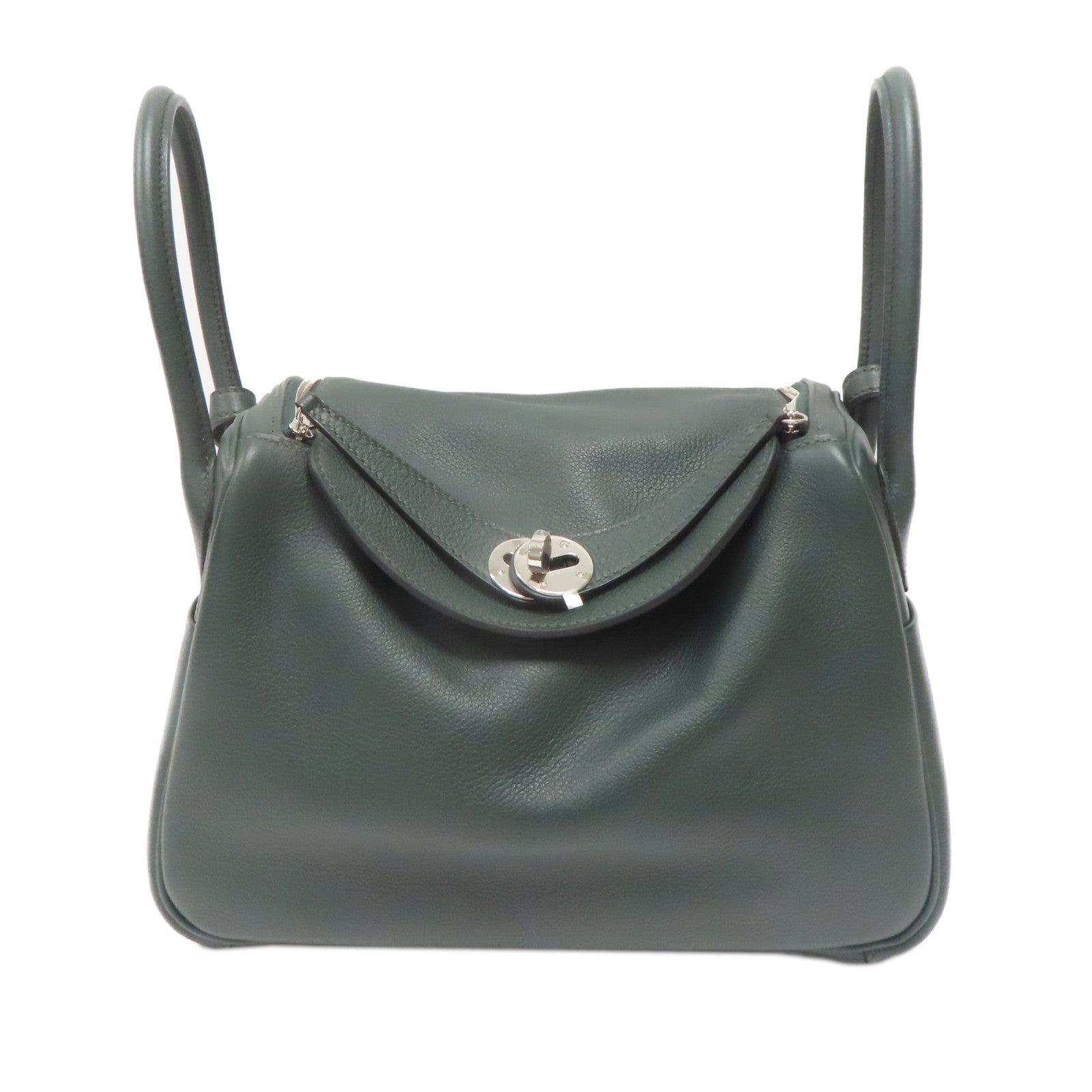 HERMES Evercolour皮革Lindy 26銀扣手挽肩背兩用袋杏仁綠色