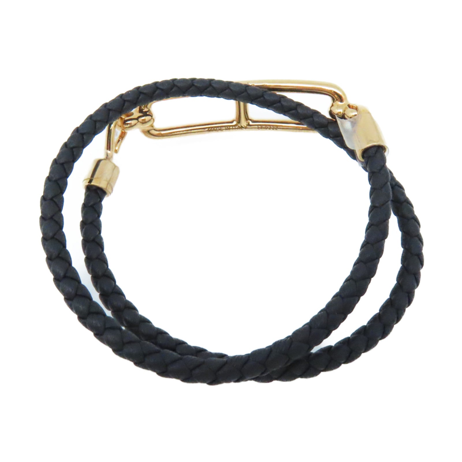 HERMES Swift皮革Roulis Double Tour Bracelet金扣手鏈黑色