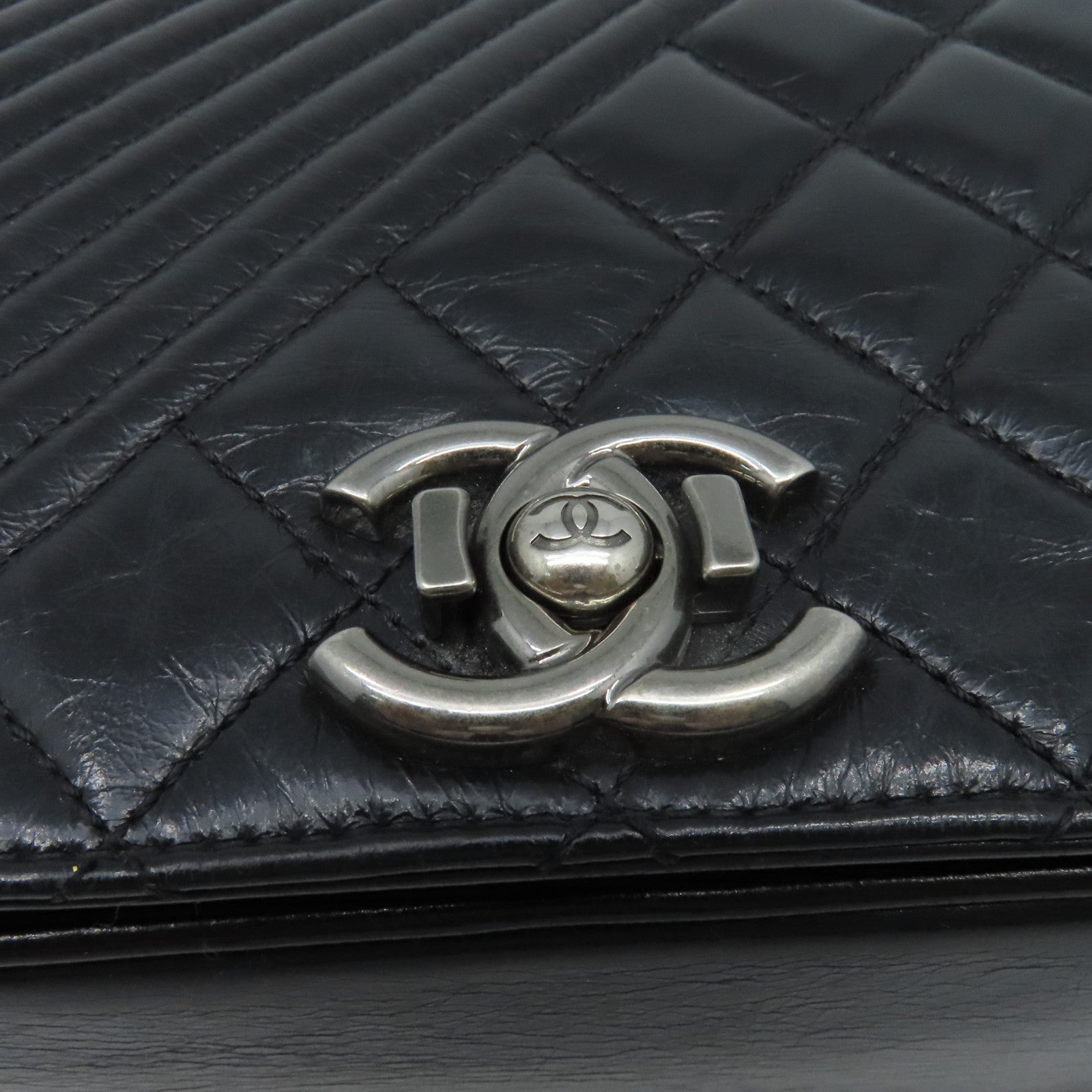 CHANEL 牛皮皮革Chain Shoulder銀扣鏈帶肩背袋黑色