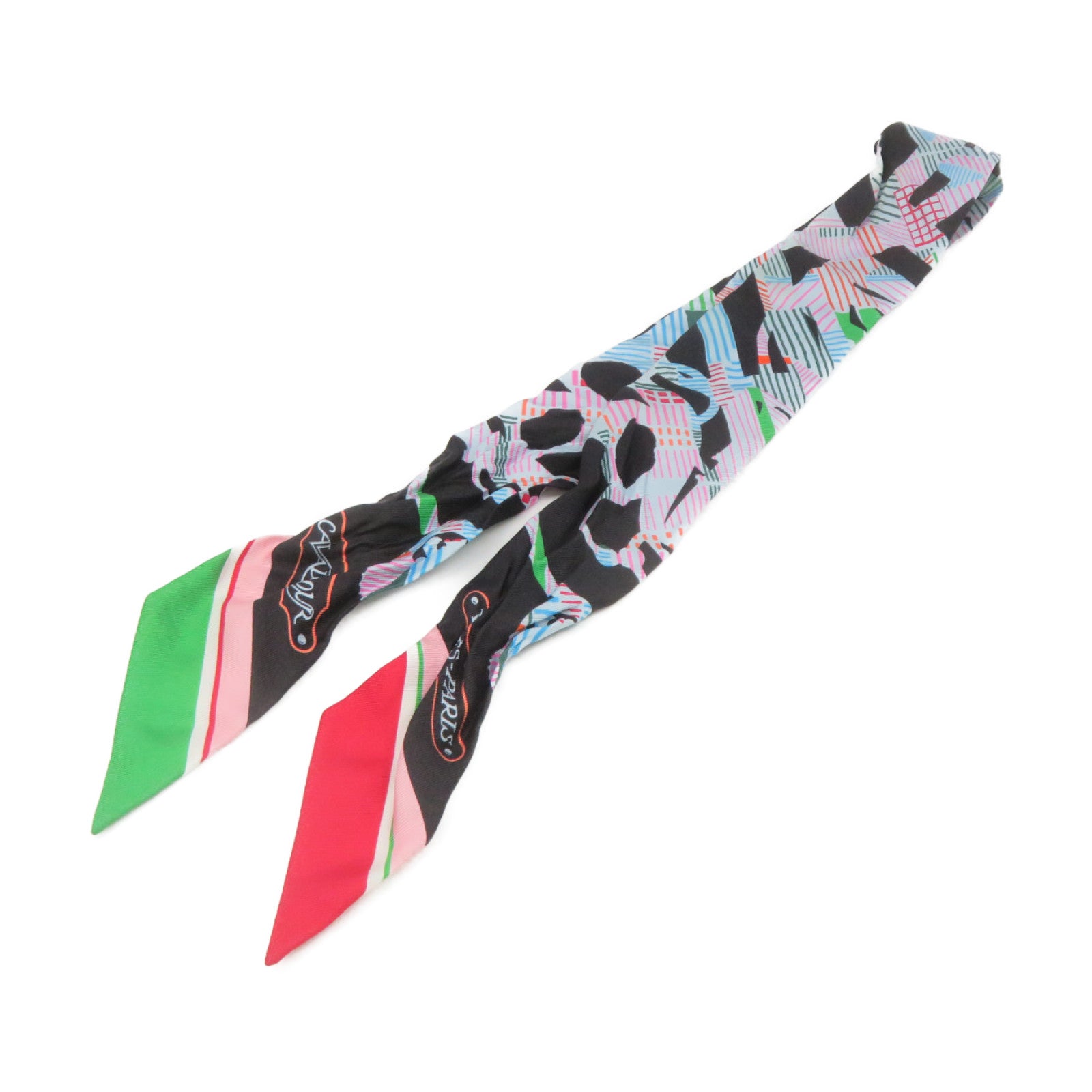 HERMES 絲質Twilly Scarf絲巾黑色/彩色