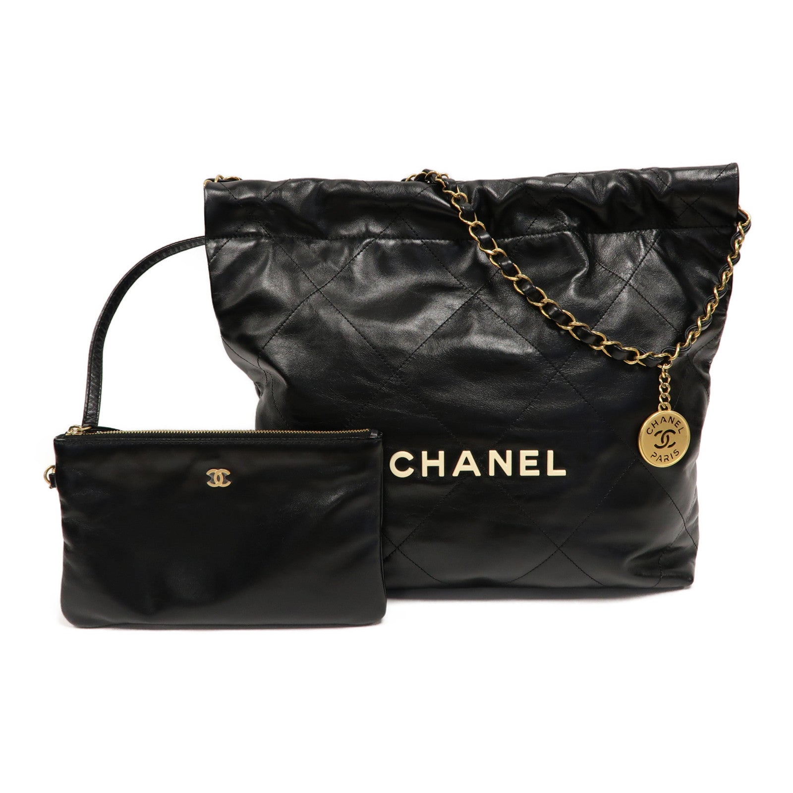 CHANEL 菱格羊皮皮革C22 Small金扣鏈帶肩背袋黑色