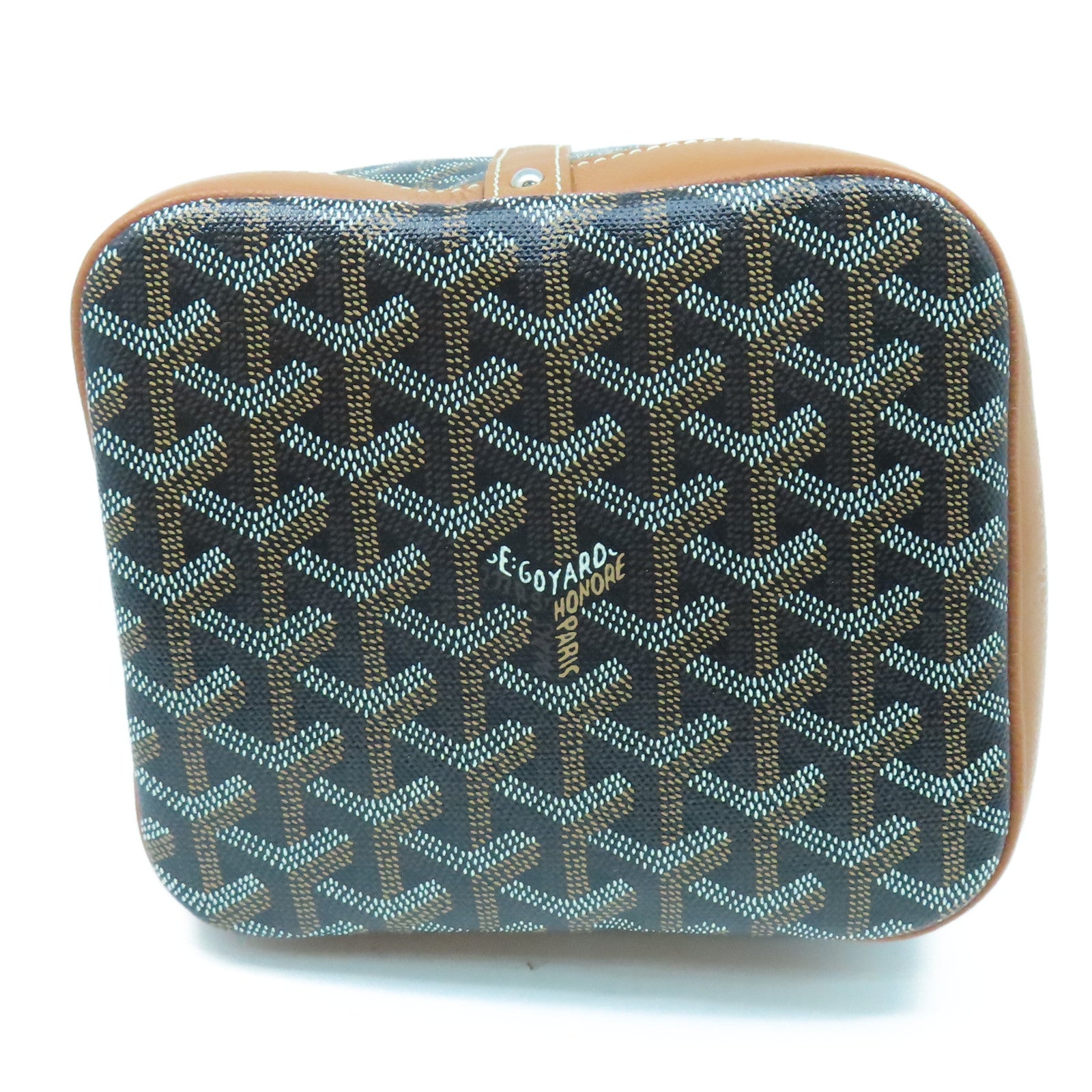 GOYARD 塗層帆布/牛皮皮革Petit Flot Bucket Bag銀扣肩背袋黑色/棕色