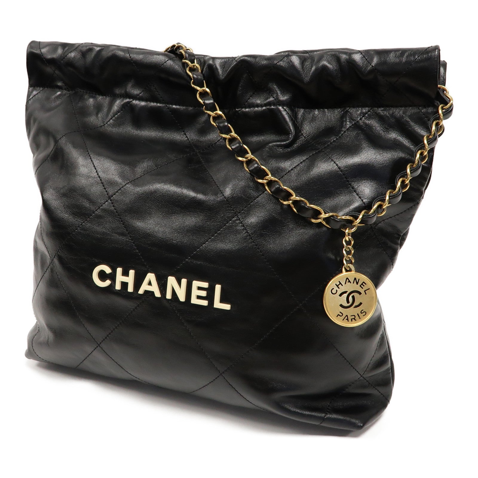 CHANEL 菱格羊皮皮革C22 Small金扣鏈帶肩背袋黑色