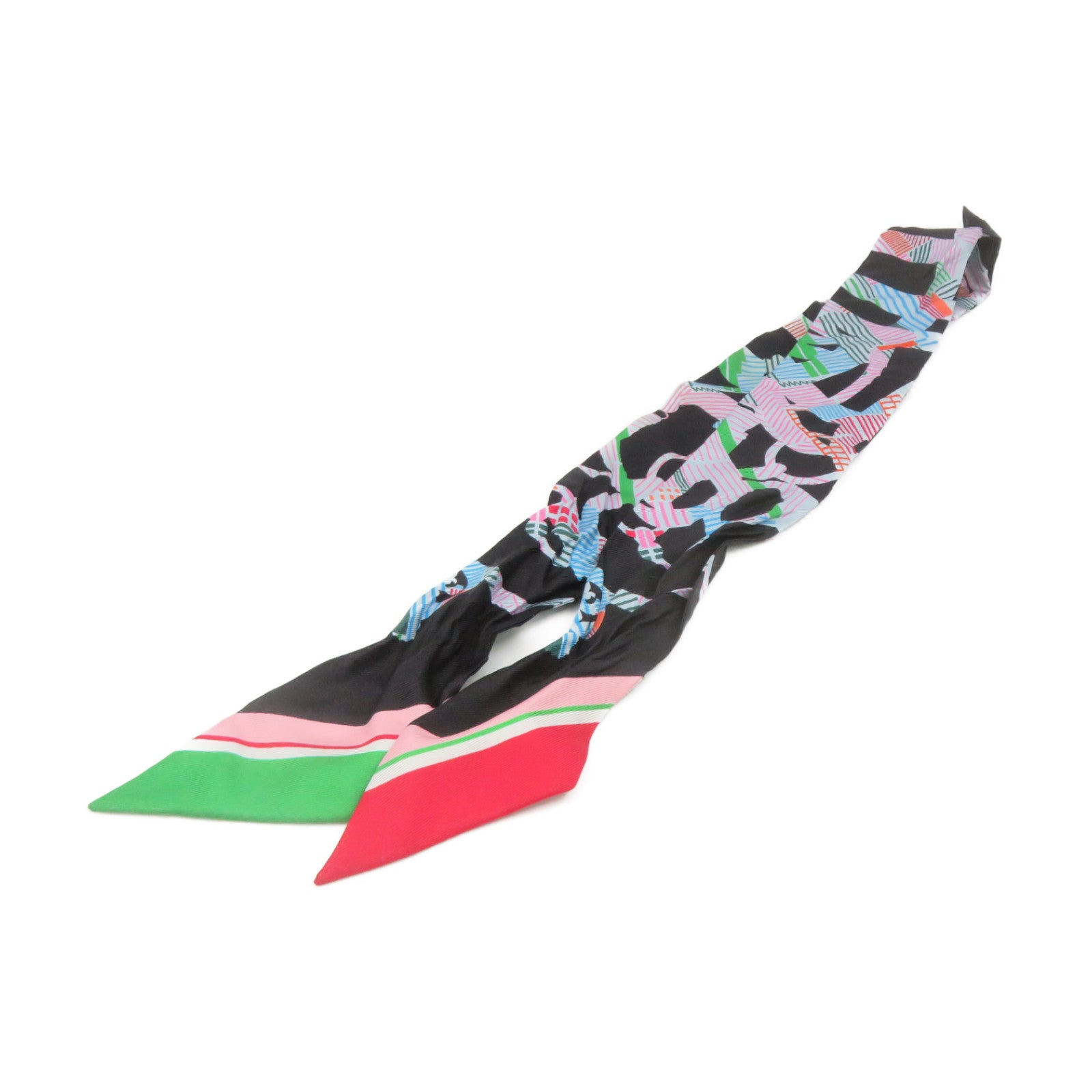 HERMES 絲質Twilly Scarf絲巾黑色/彩色