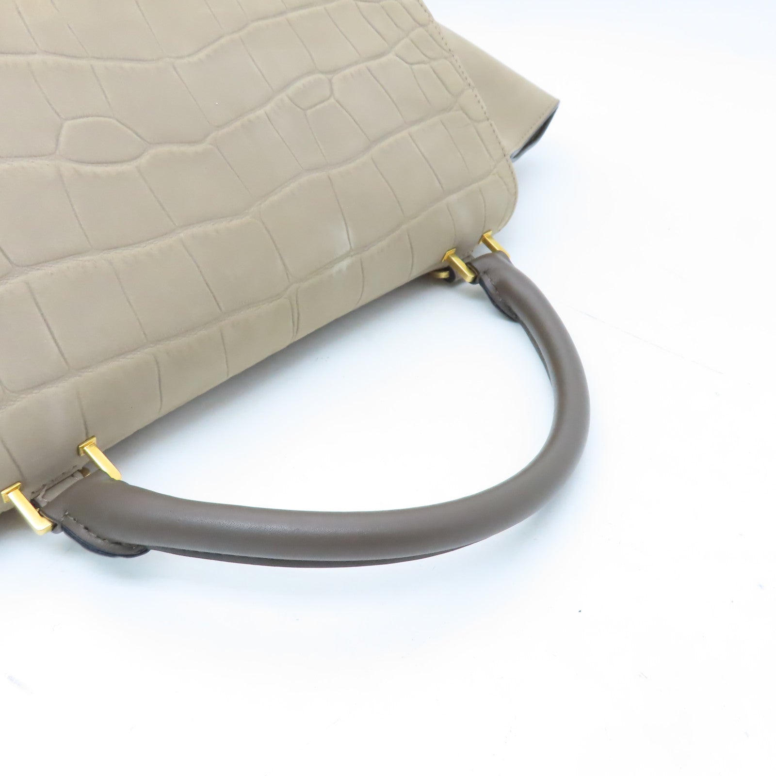 CELINE 牛皮皮革Trapeze金扣手挽肩背兩用袋灰色