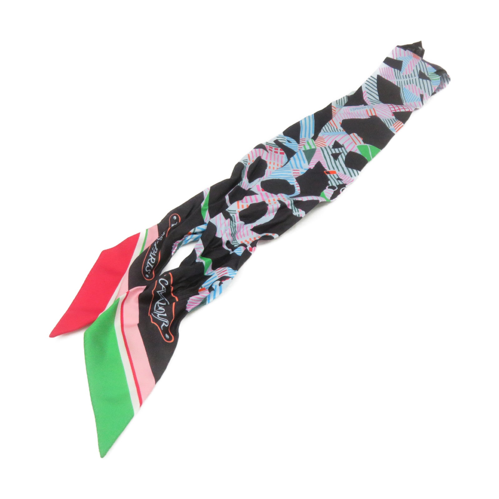 HERMES 絲質Twilly Scarf絲巾黑色/彩色