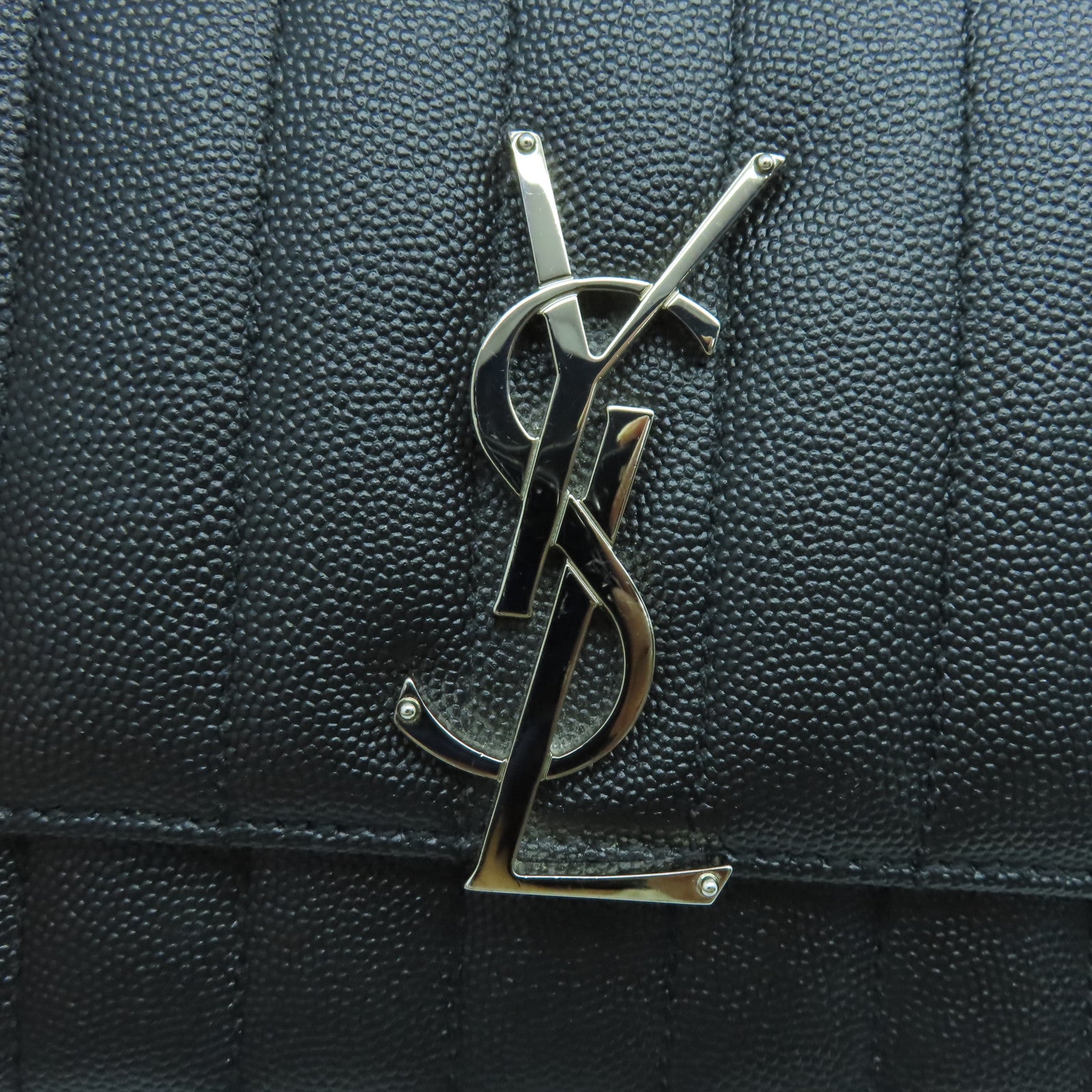 SAINT LAURENT 【激減優惠】牛皮皮革Vicky銀扣肩背袋黑色