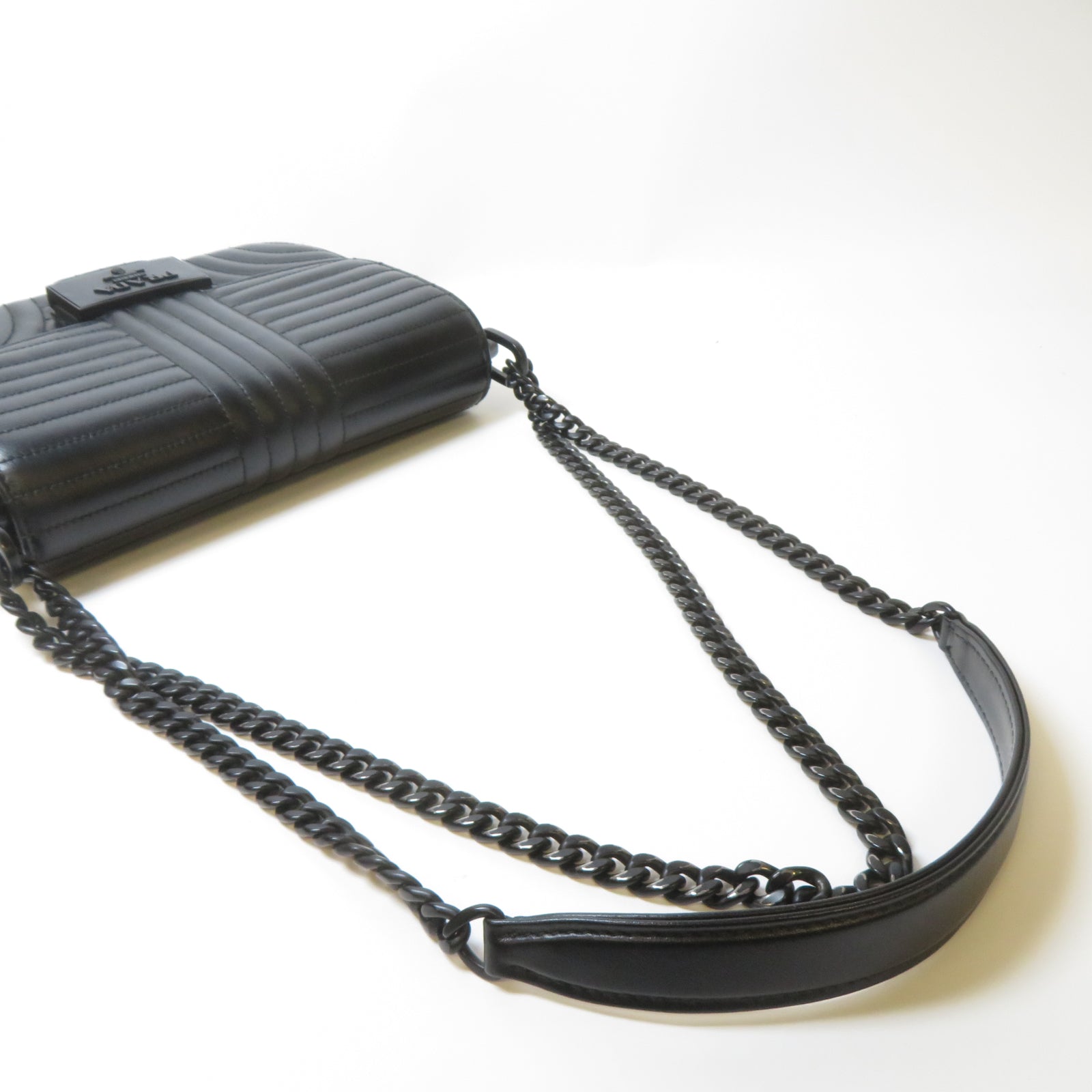 PRADA 牛皮皮革Chain Shoulder黑扣鏈帶肩背袋黑色