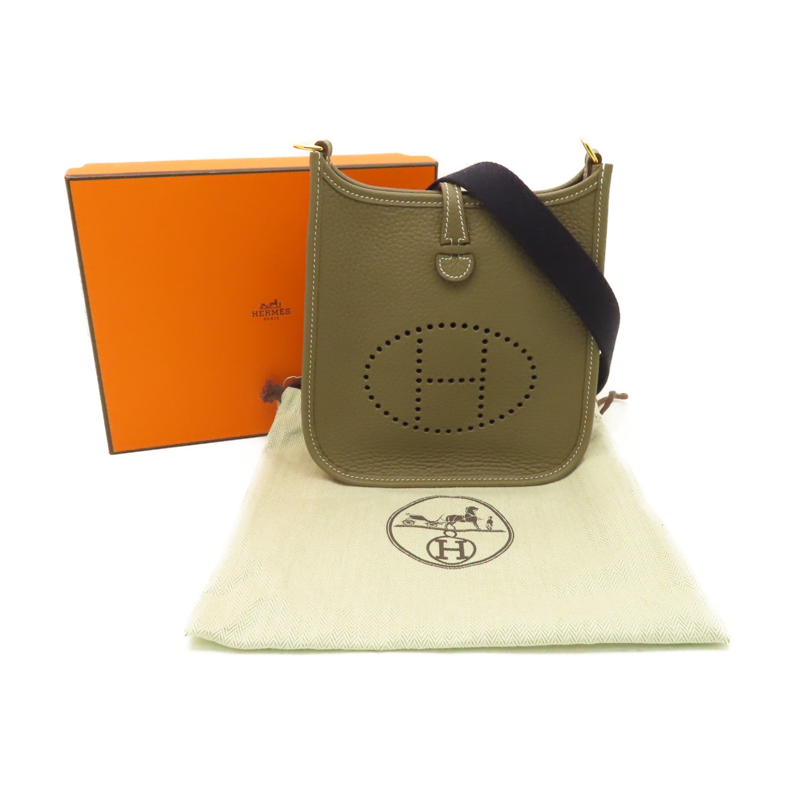 HERMES Clemence皮革Evelyne TPM金扣肩背袋棕色