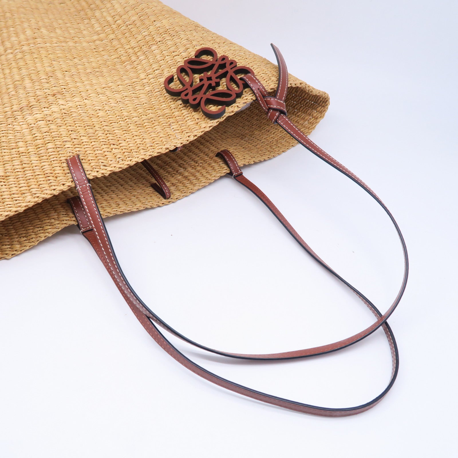 LOEWE Grass/牛皮皮革Shell Basket Bag手挽袋啡色