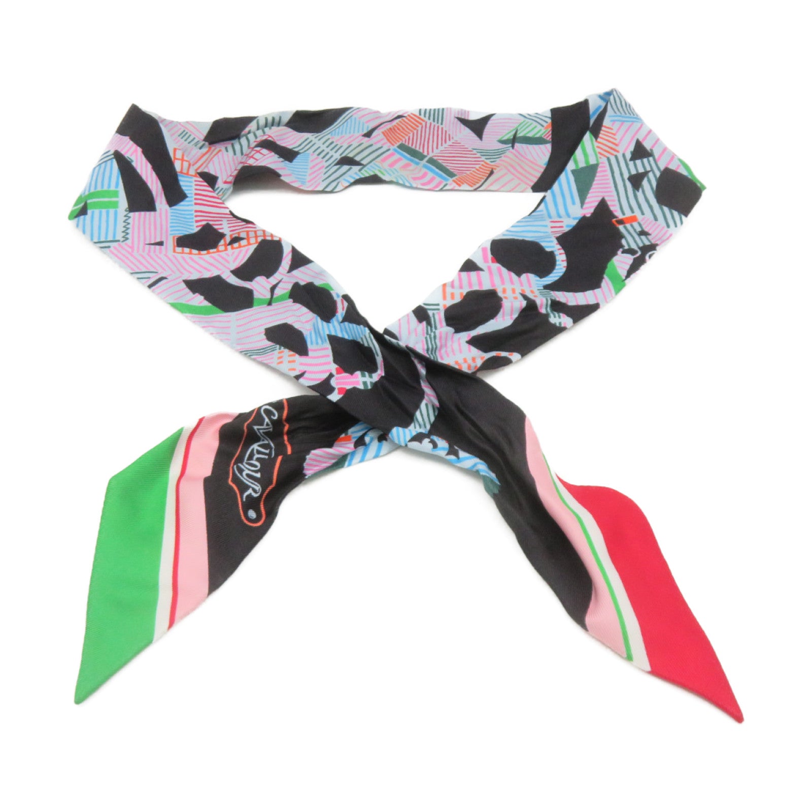 HERMES 絲質Twilly Scarf絲巾黑色/彩色