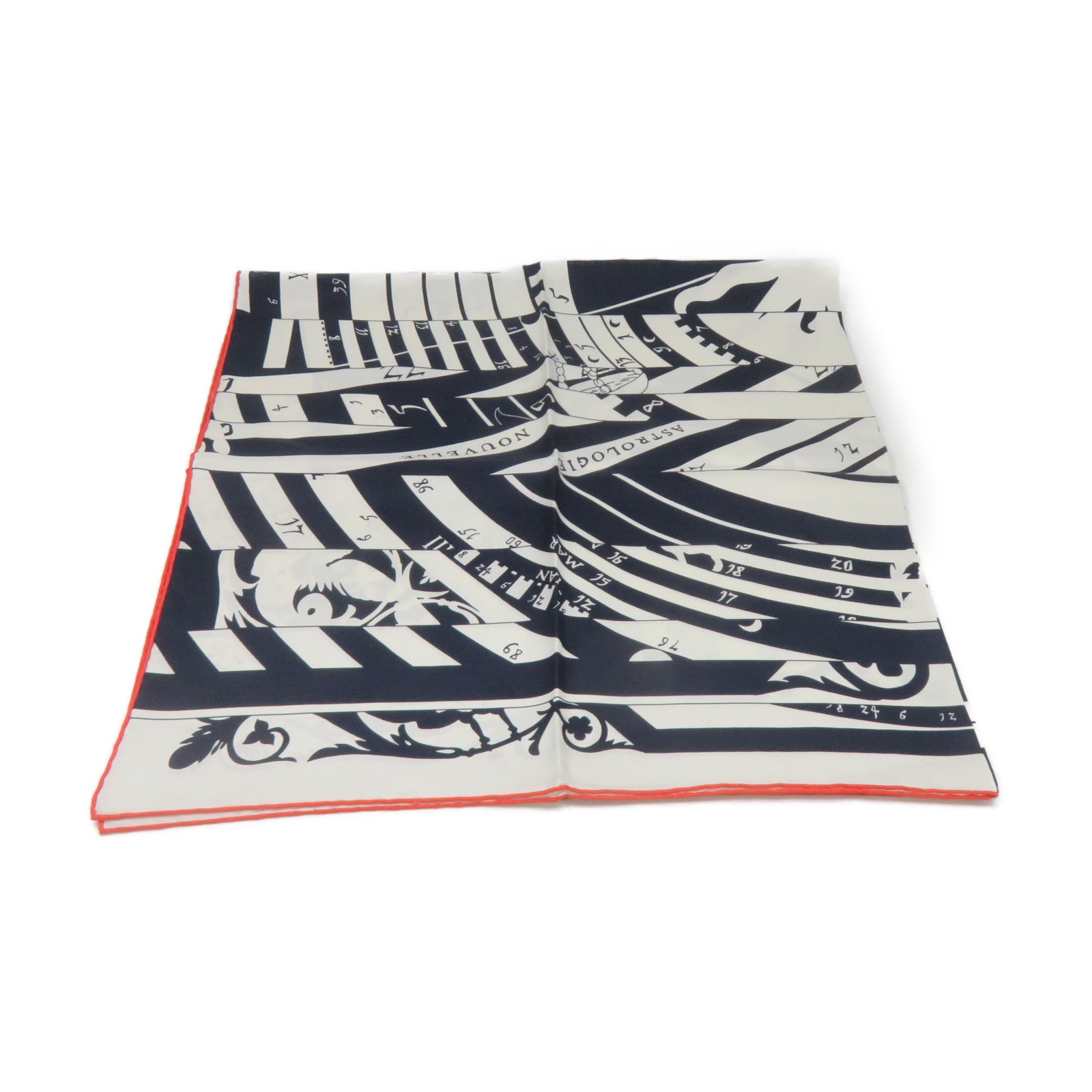 HERMES 絲質Scarf 90x90絲巾白色/寶藍色/橙色