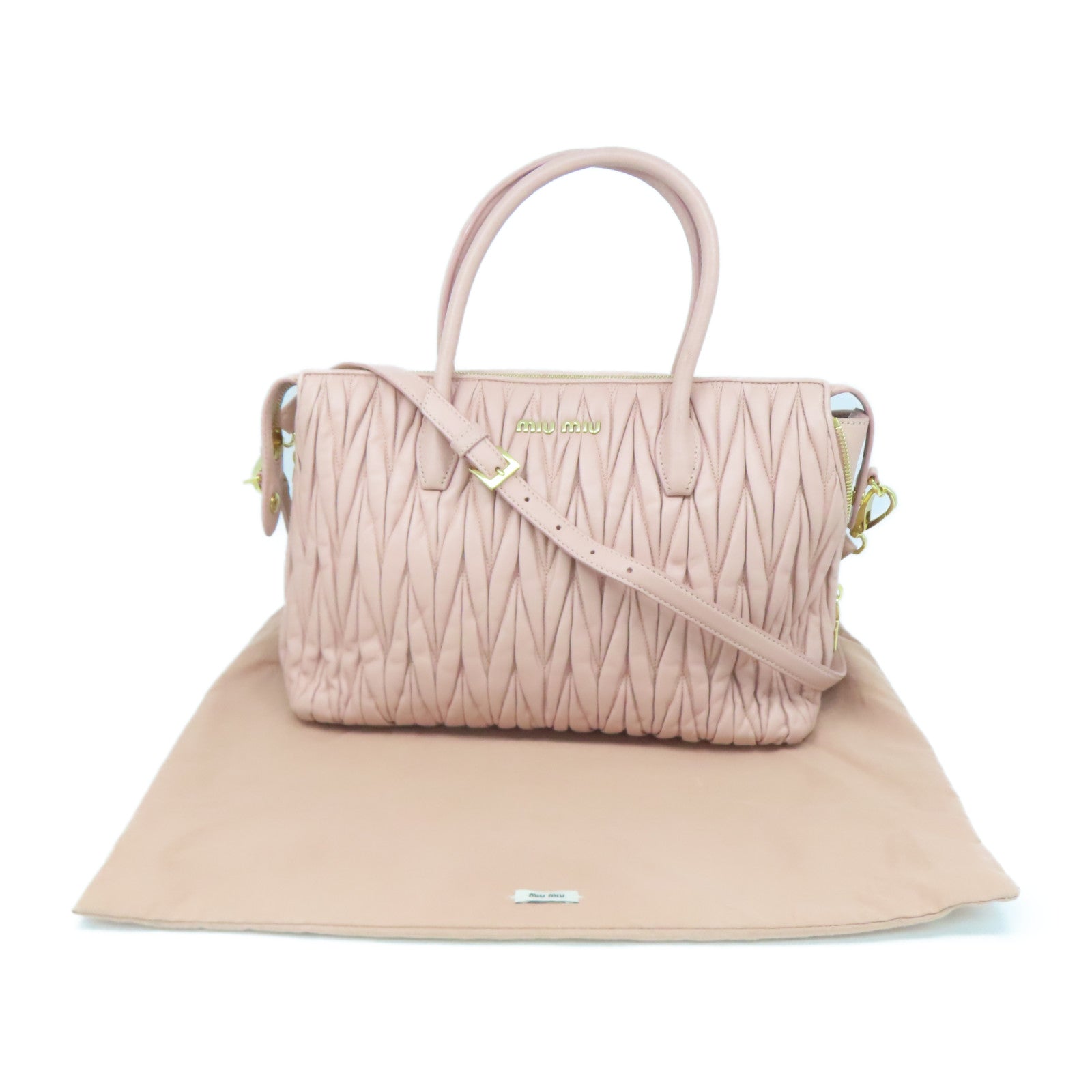 Miu Miu 牛皮皮革2 Way Shoulder金扣手挽肩背兩用袋粉紅色