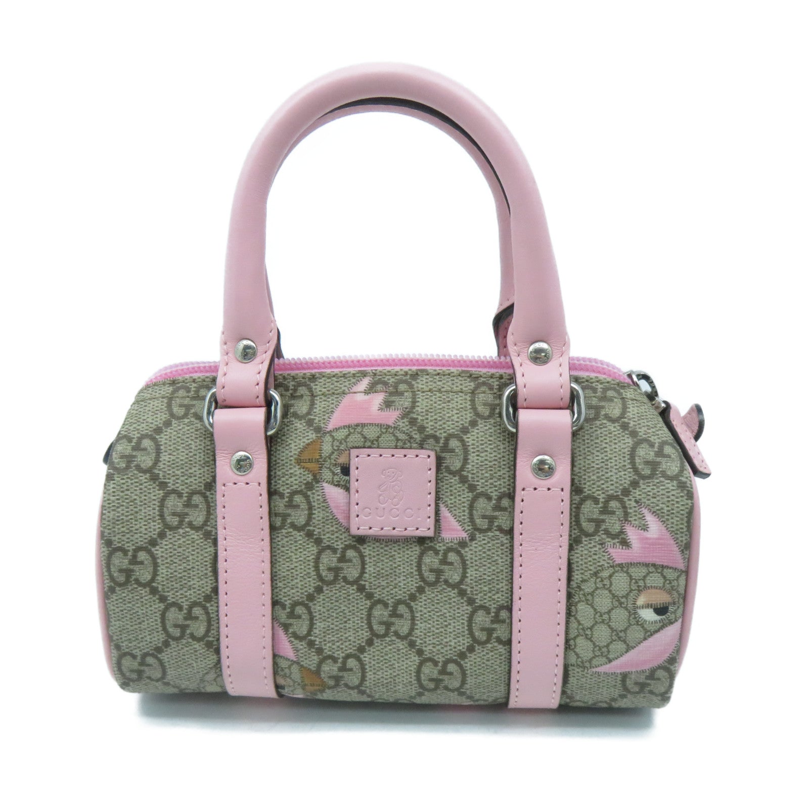 GUCCI 塗層帆布Boston Bag銀扣手挽袋粉紅色