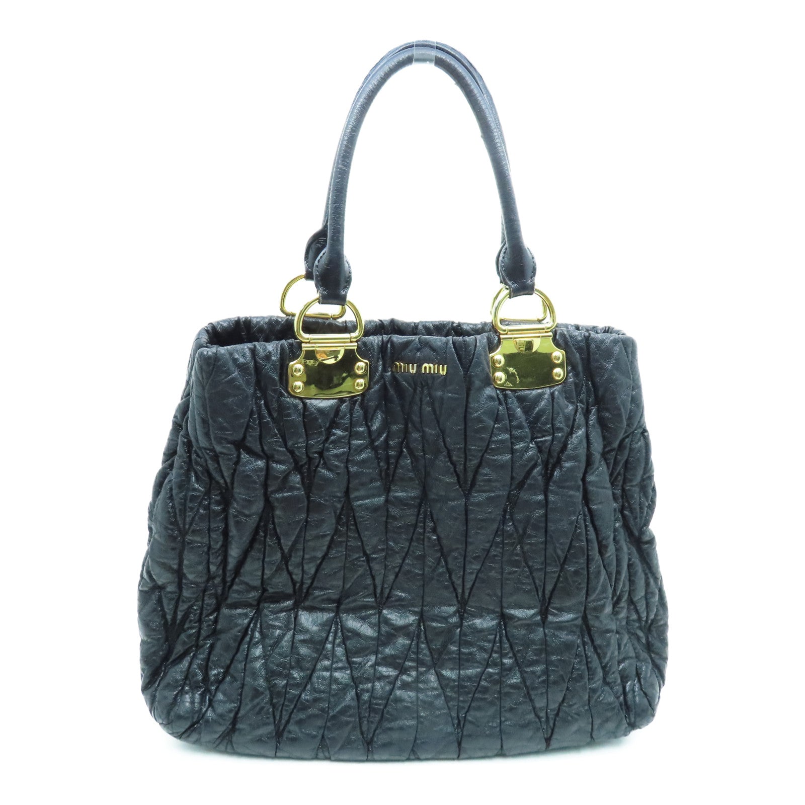 Miu Miu 皮革Handbag金扣手挽袋黑色