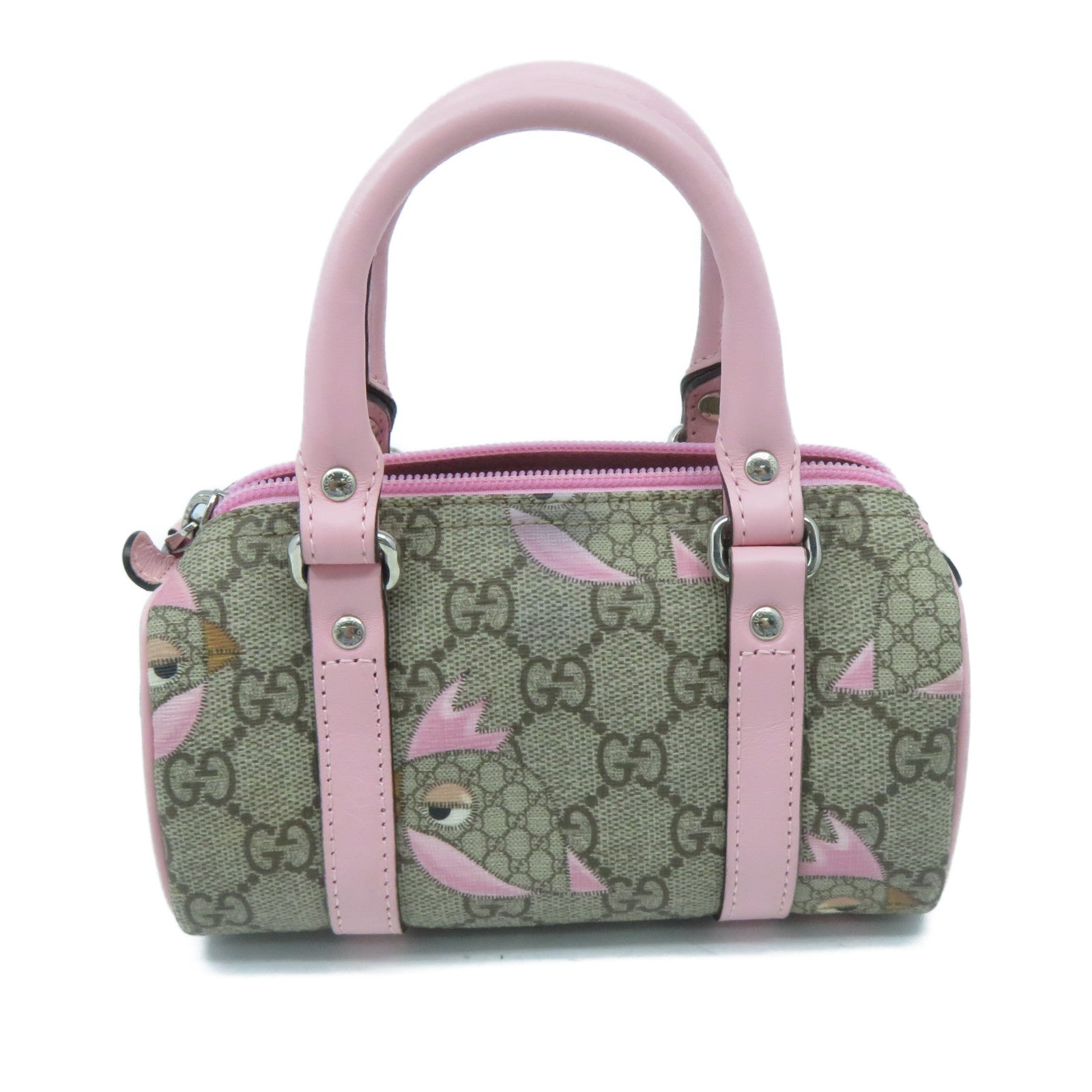 GUCCI 塗層帆布Boston Bag銀扣手挽袋粉紅色