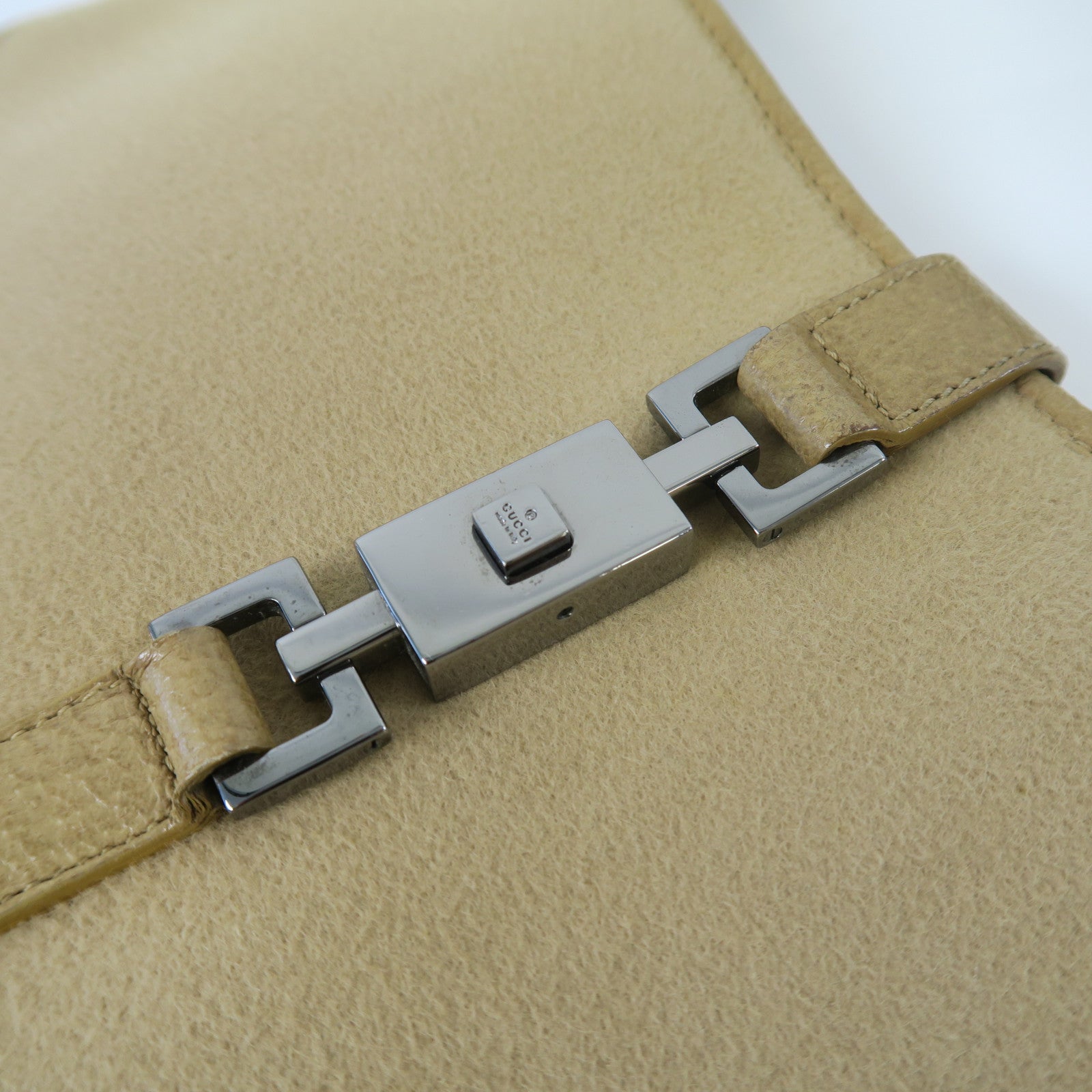 GUCCI 絨布/牛皮皮革Shoulder Bag銀扣肩背袋淺啡色