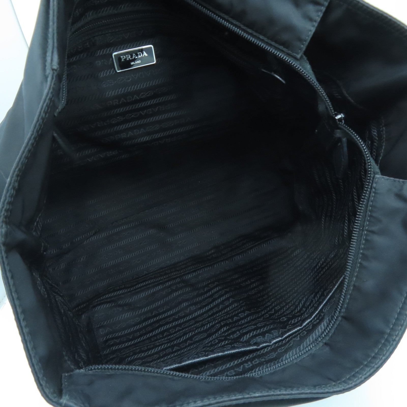 PRADA Nylon Shoulder Bag Silver Buckle Shoulder Bag Black