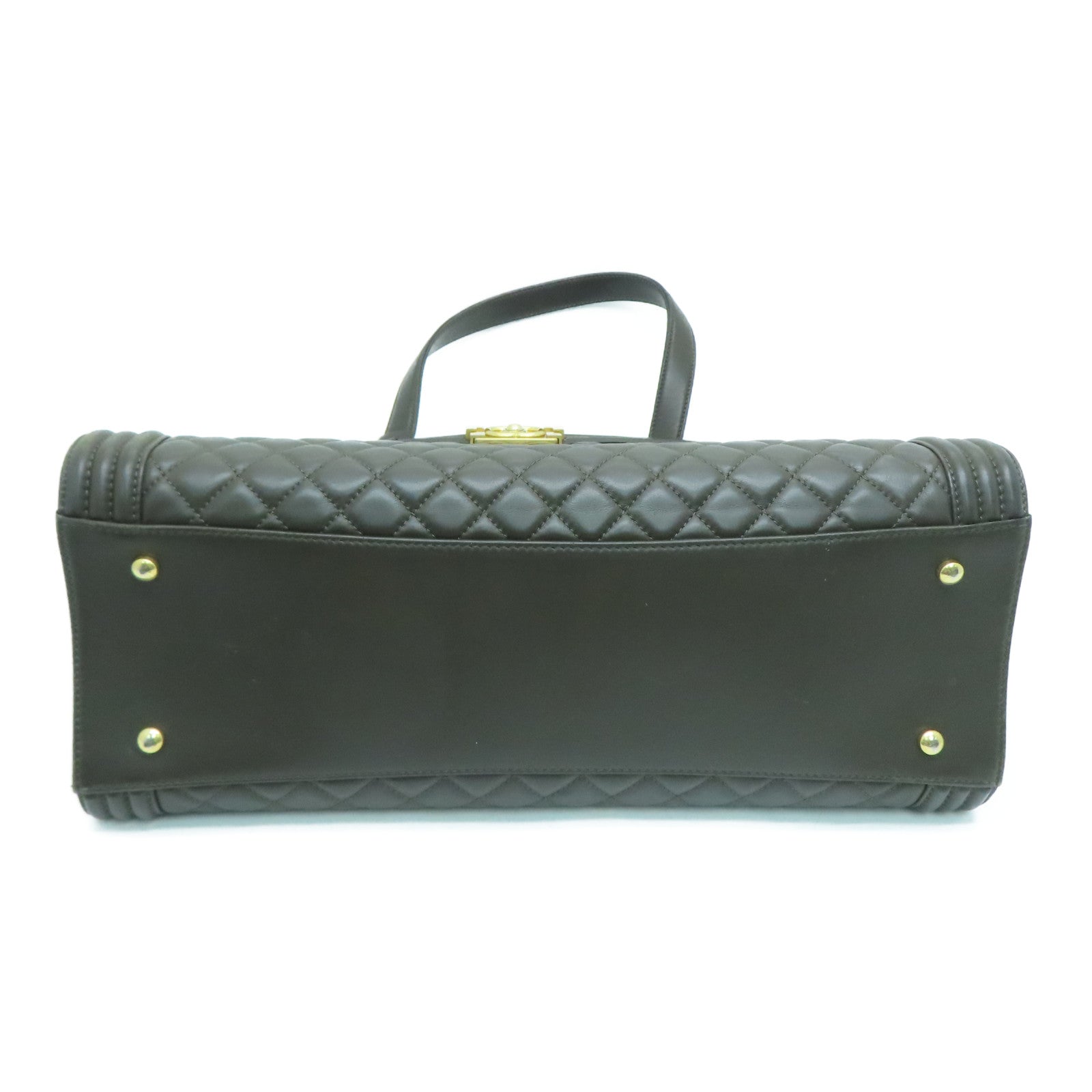 CHANEL 菱格牛皮皮革Boy Totebag金扣手挽袋深绿色