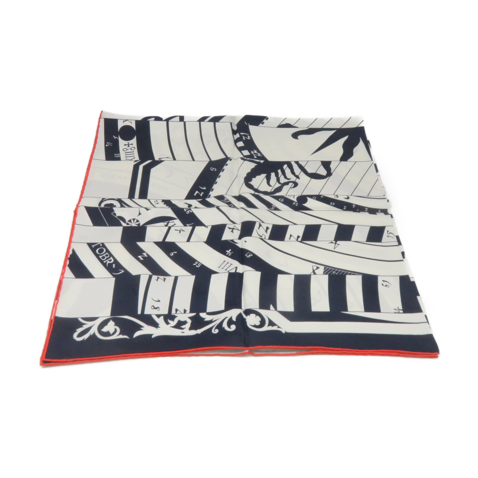 HERMES 絲質Scarf 90x90絲巾白色/寶藍色/橙色