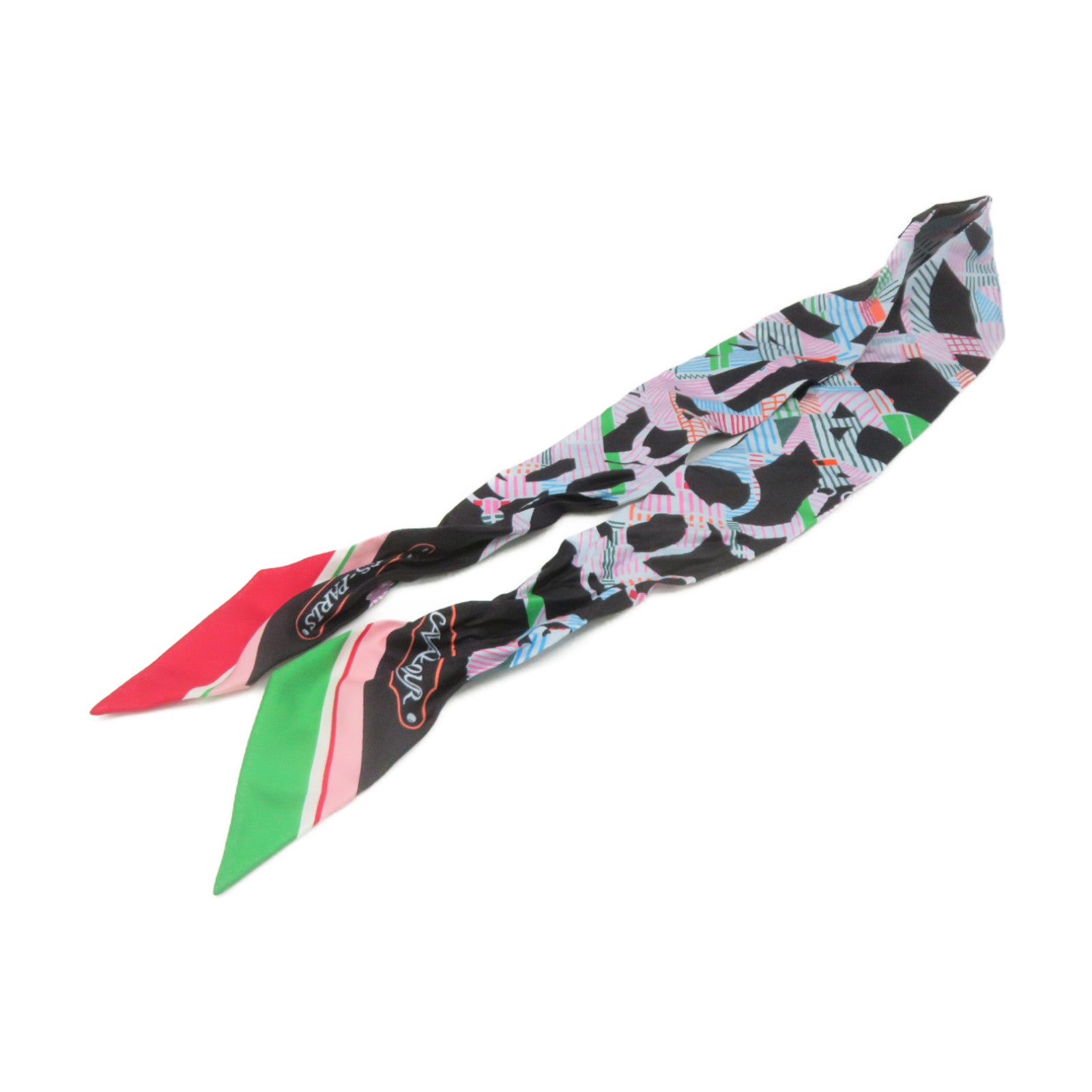 HERMES 絲質Twilly Scarf絲巾黑色/彩色