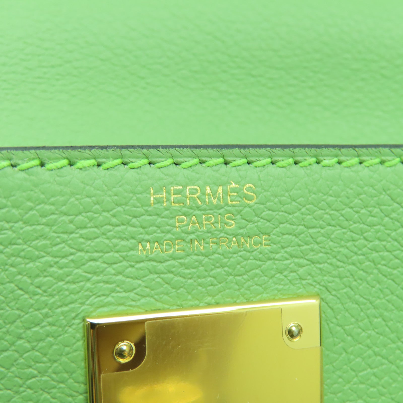 HERMES Evercolour皮革Kelly 28金扣手挽肩背兩用袋牛油果绿色