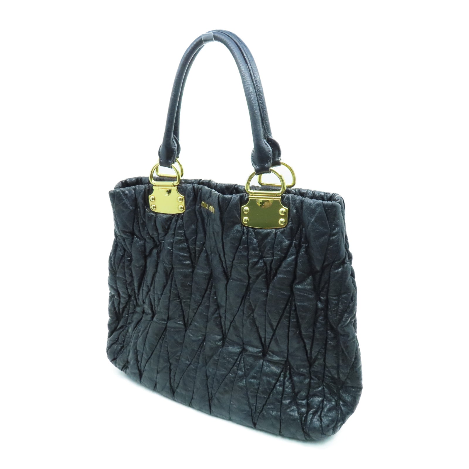 Miu Miu 皮革Handbag金扣手挽袋黑色