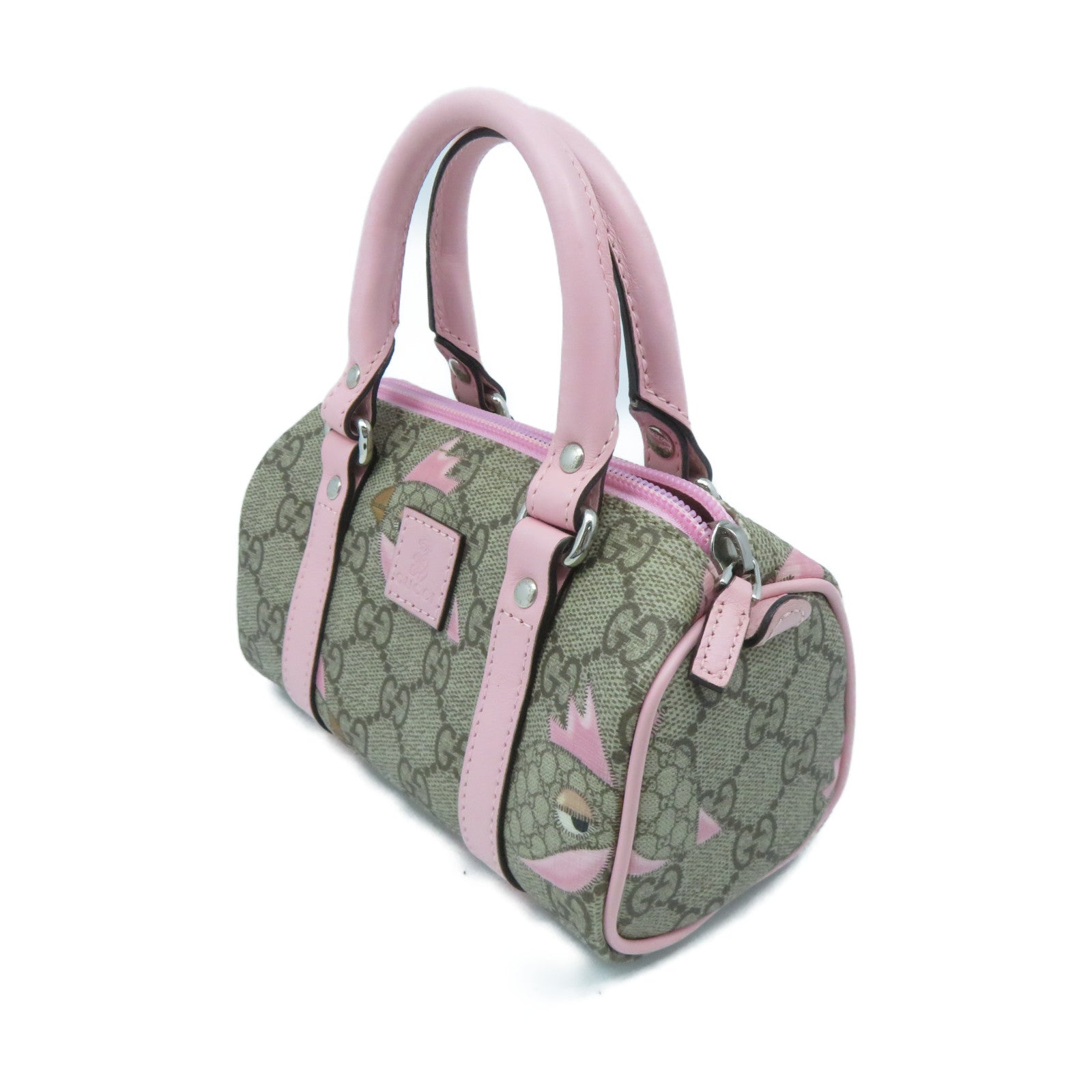 GUCCI 塗層帆布Boston Bag銀扣手挽袋粉紅色
