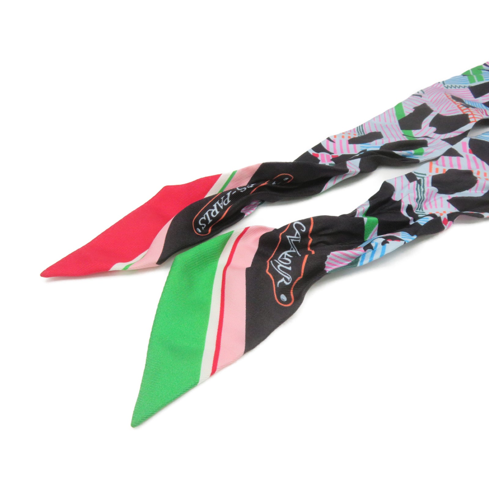 HERMES 絲質Twilly Scarf絲巾黑色/彩色