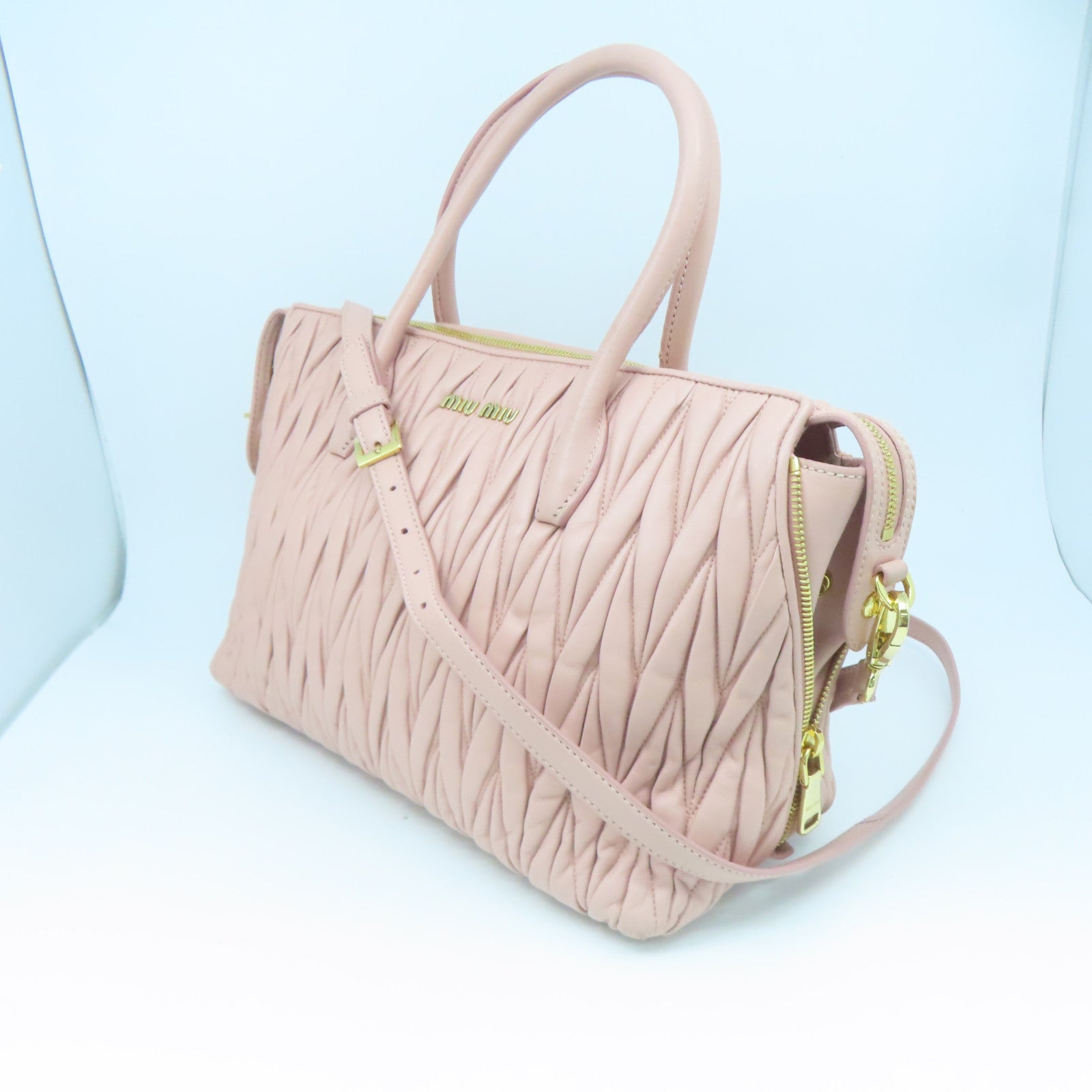 Miu Miu 牛皮皮革2 Way Shoulder金扣手挽肩背兩用袋粉紅色
