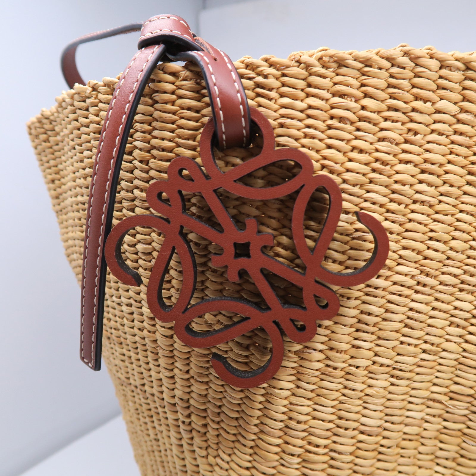 LOEWE Grass/牛皮皮革Shell Basket Bag手挽袋啡色
